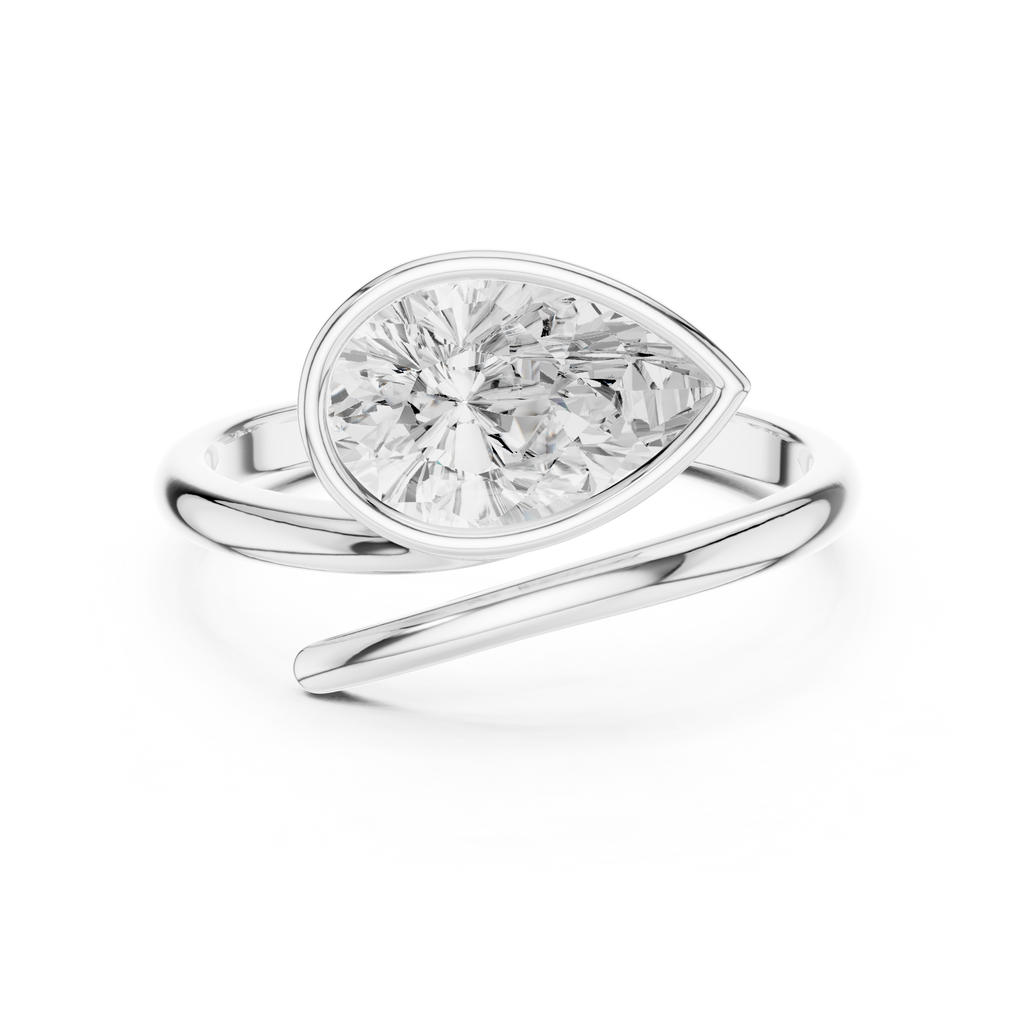 Pear Cut Bezel Set Diamond Bypass Ring