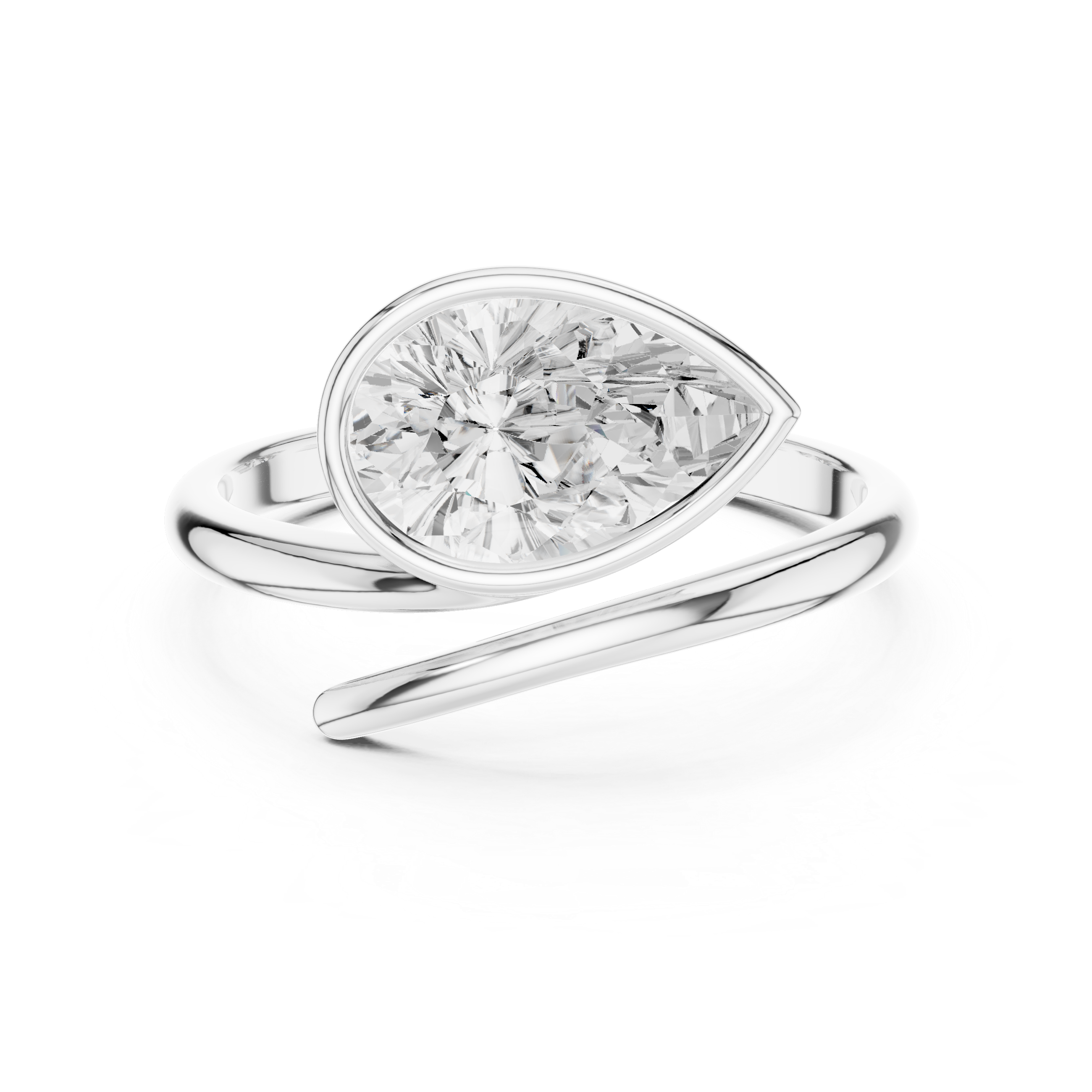 Pear Cut Bezel Set Diamond Bypass Ring