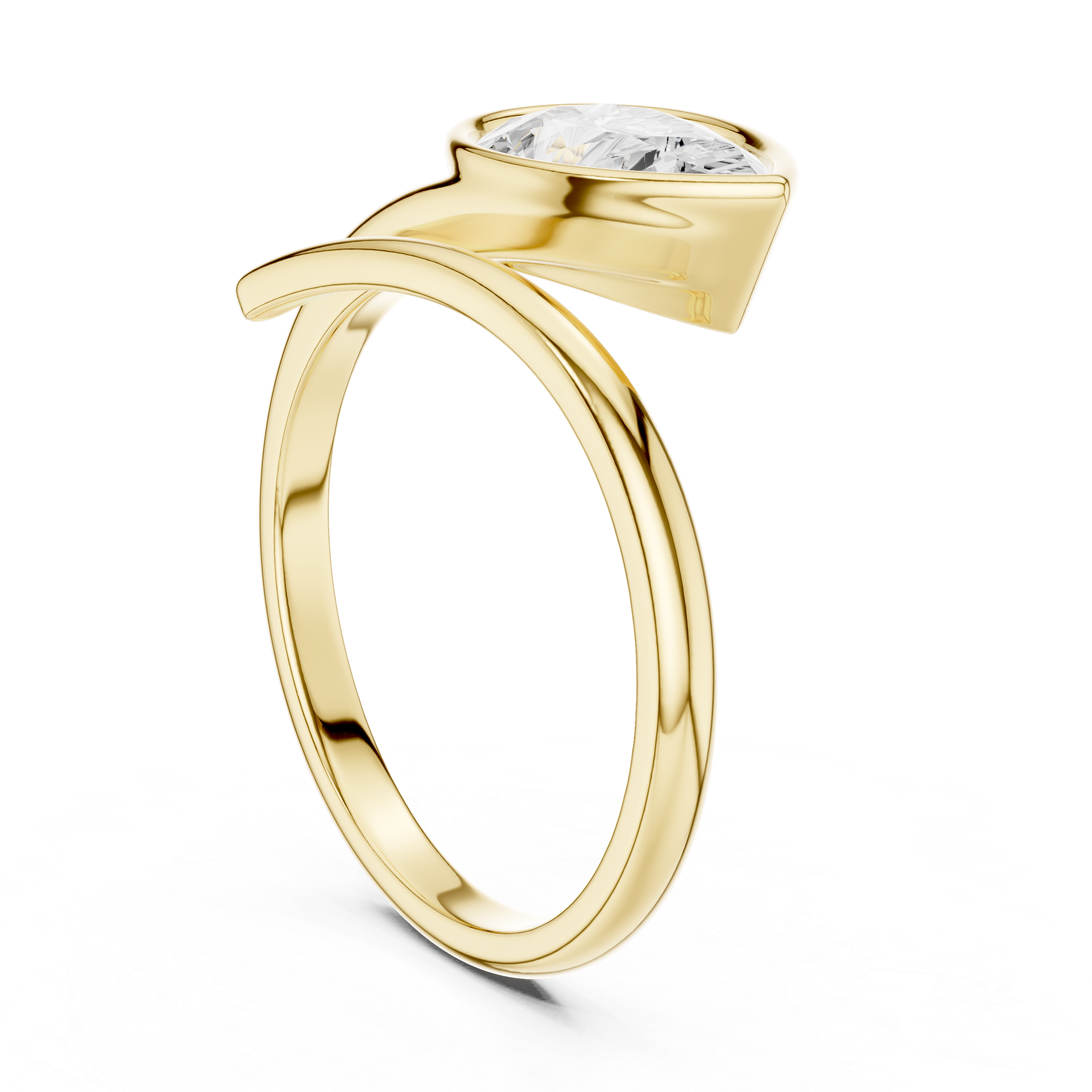 Pear Cut Bezel Set Diamond Bypass Ring