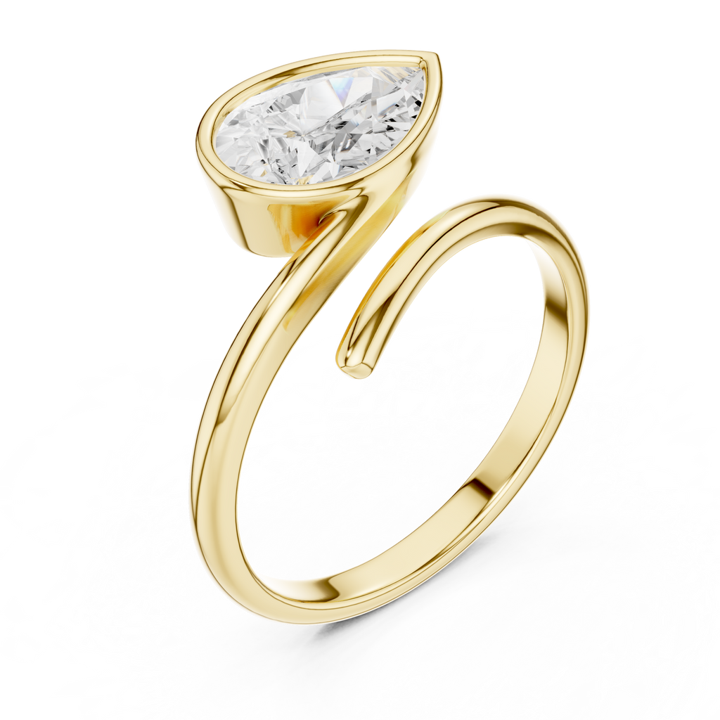 Pear Cut Bezel Set Diamond Bypass Ring