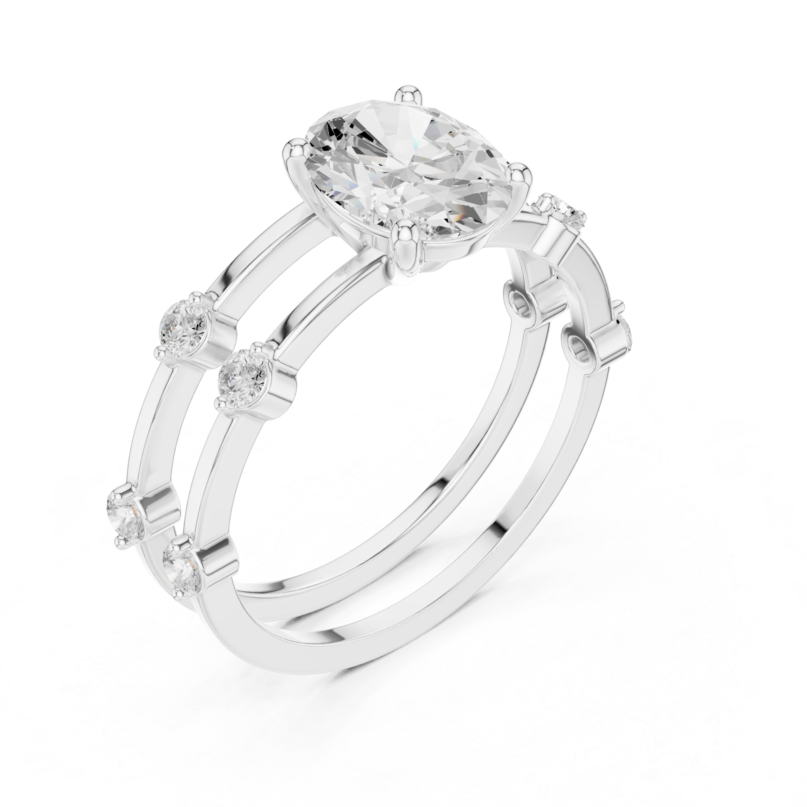 Oval Diamond Multi-Stone Engagement Ring