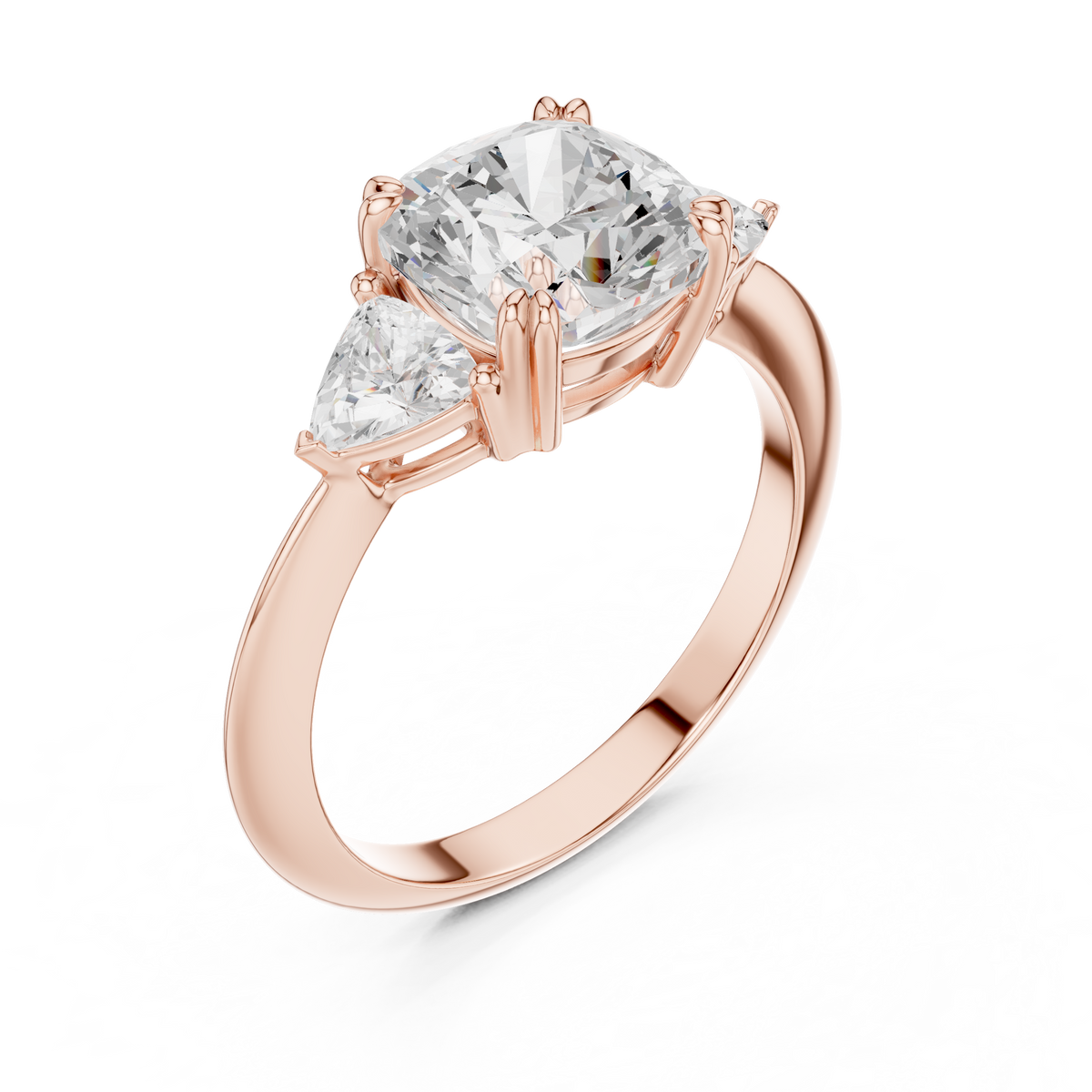 Cushion Cut Three Stone Diamond with Trillion Side Stones – view 7 of 12, lab grown diamond ring | Jewelix Atelier