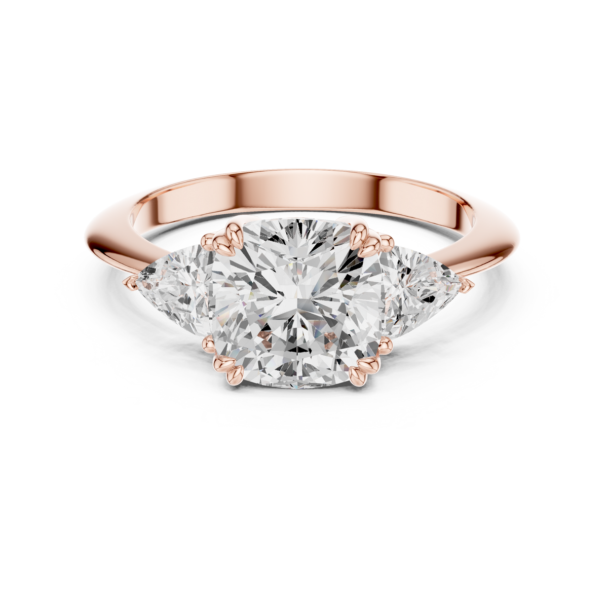 Cushion Cut Three Stone Diamond with Trillion Side Stones – view 5 of 12, lab grown diamond ring | Jewelix Atelier