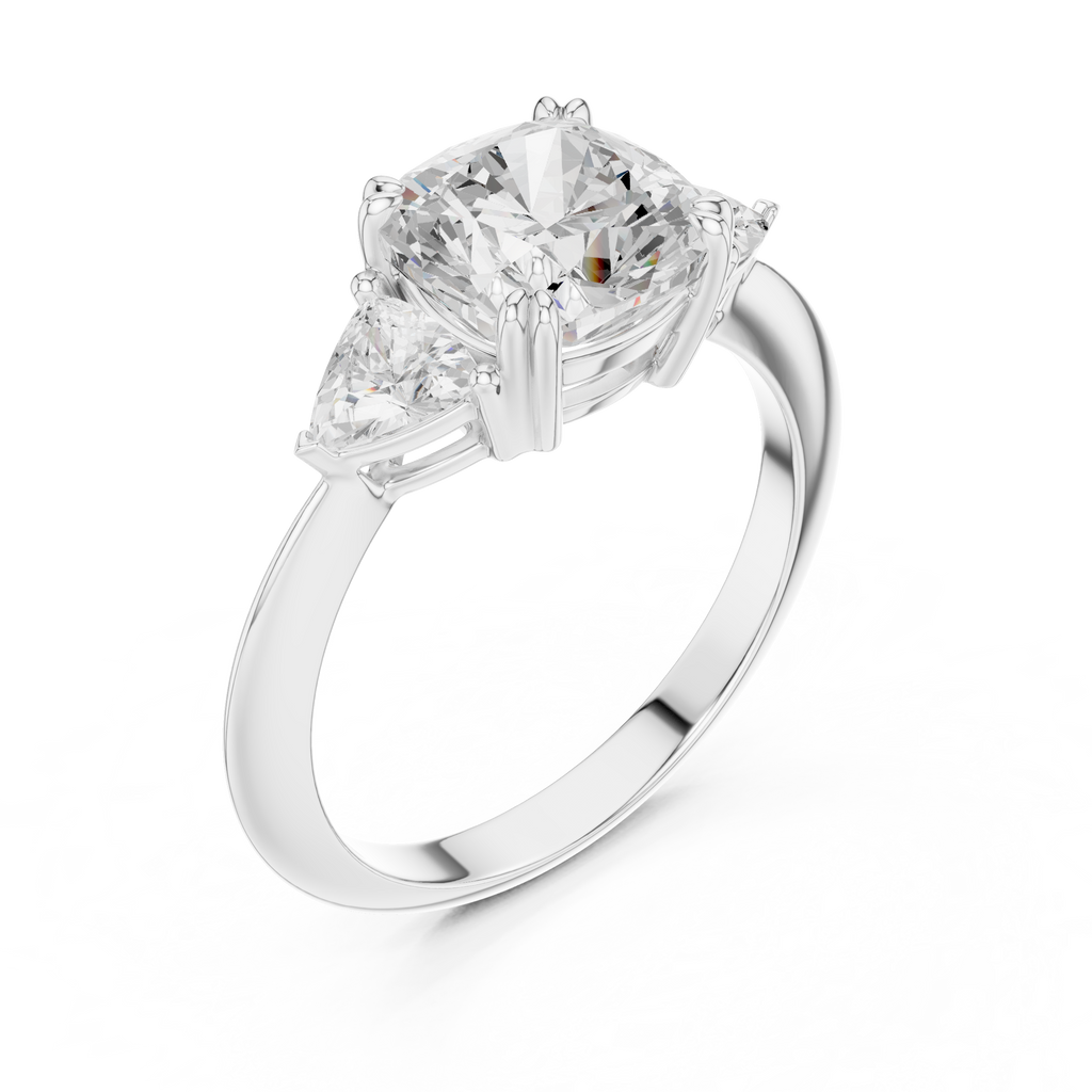 Cushion Cut Three Stone Diamond Engagement Ring