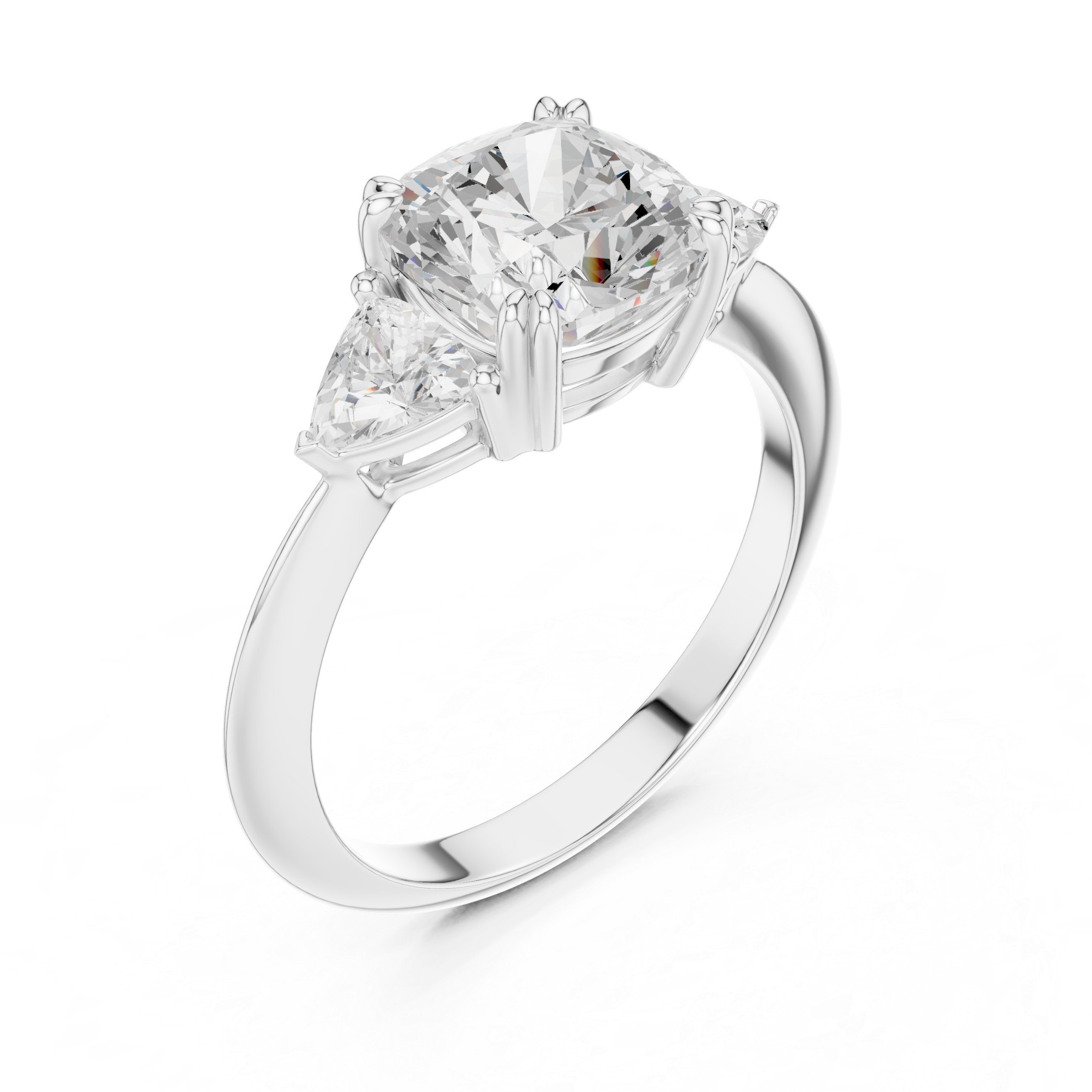 Cushion Cut Three Stone Diamond Engagement Ring
