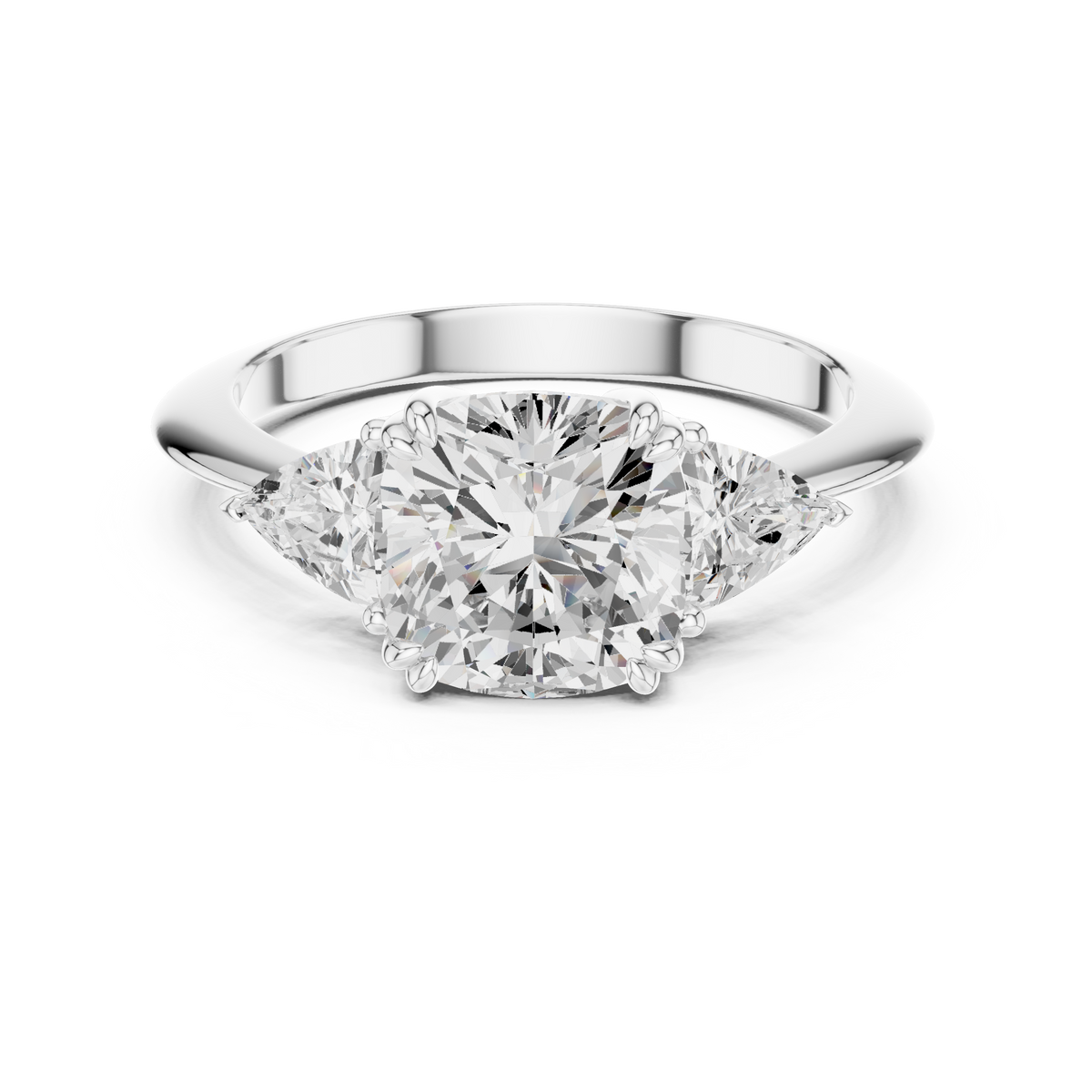 Cushion Cut Three Stone Diamond with Trillion Side Stones Engagement Ring — Jewelix Atelier