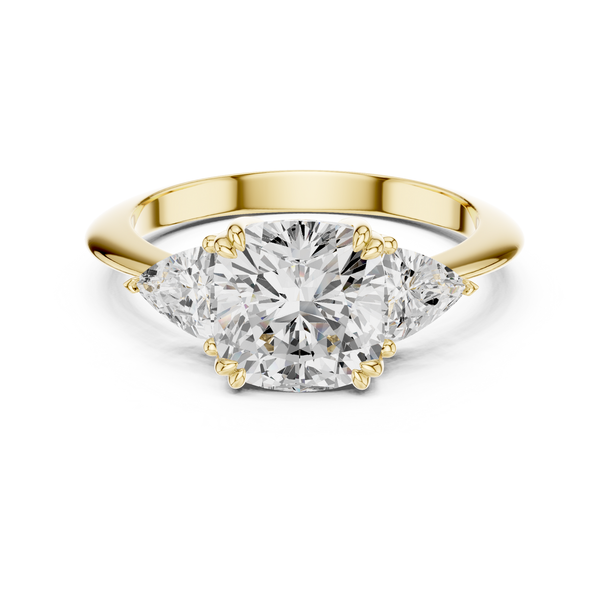 Cushion Cut Three Stone Diamond with Trillion Side Stones – view 9 of 12, lab grown diamond ring | Jewelix Atelier