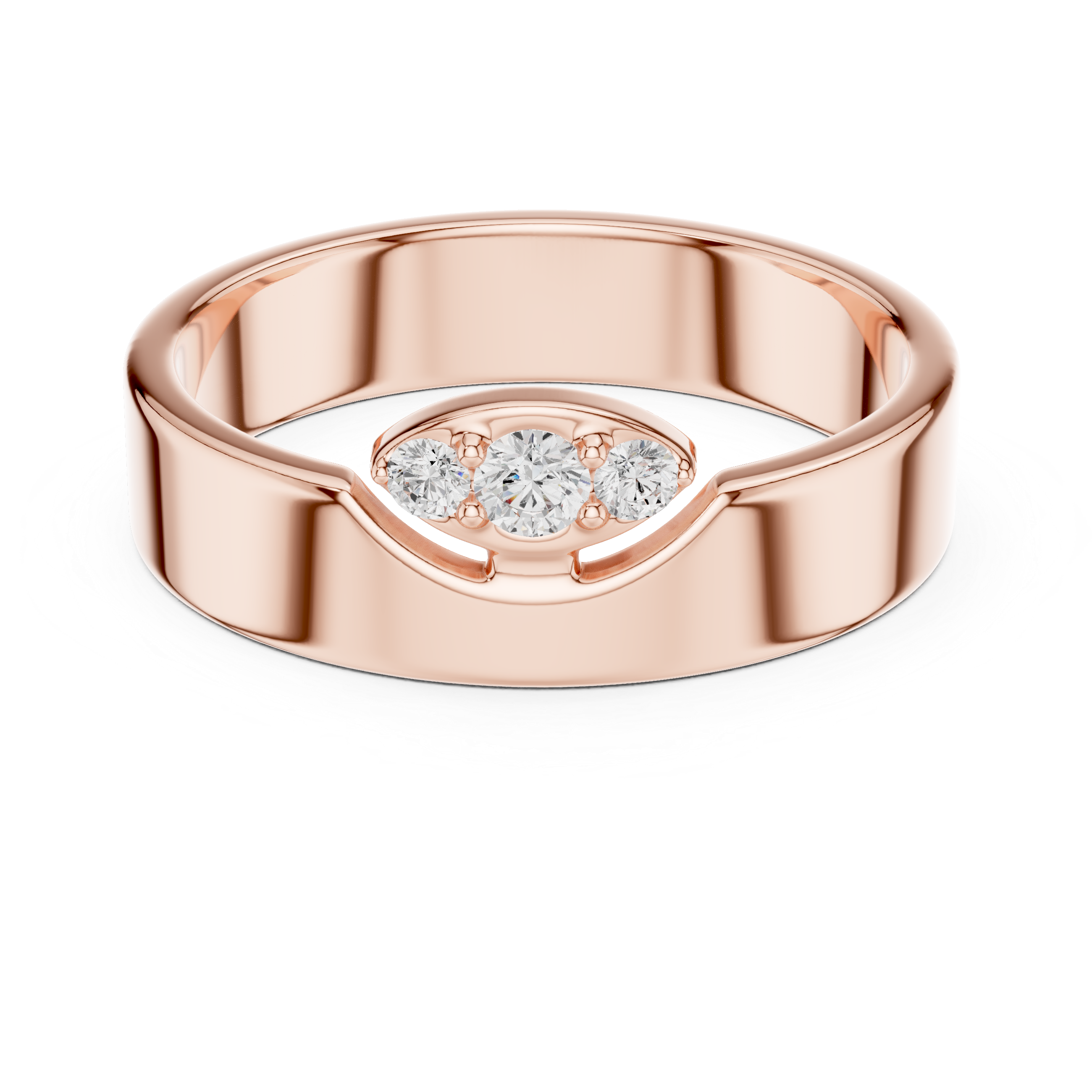 Three Stone Flush Set Diamond Band Ring