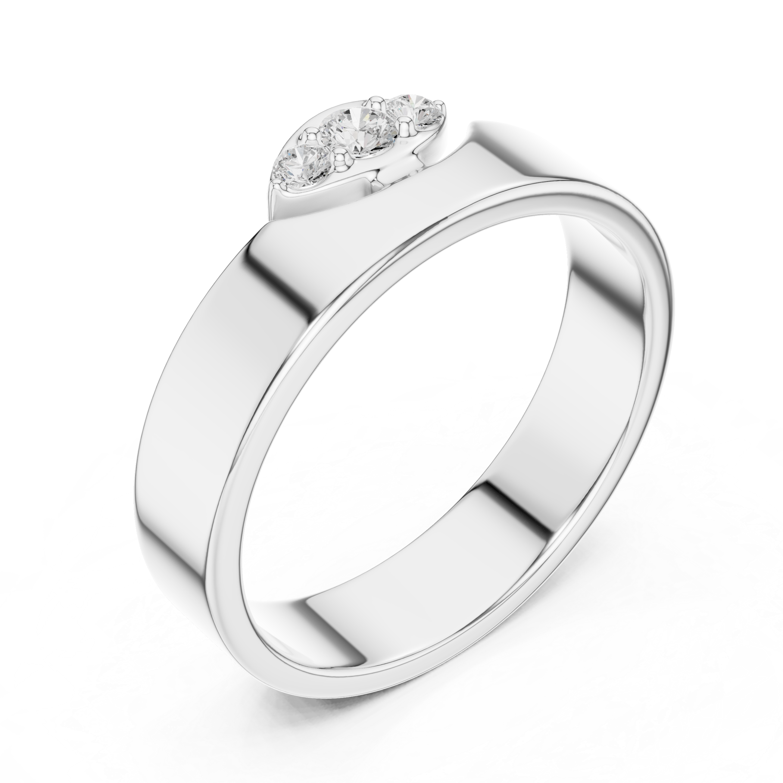 Three Stone Flush Set Diamond Band Ring