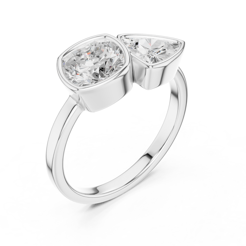 Cushion & Trillion Cut Two Stone Diamond Ring