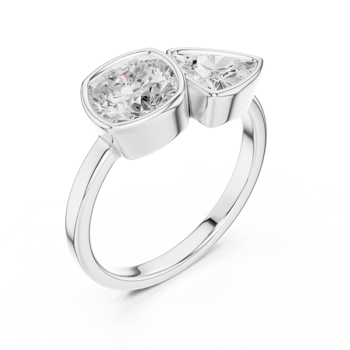 Cushion & Trillion Cut Two Stone Diamond Ring – view 3 of 12, lab grown diamond ring | Jewelix Atelier