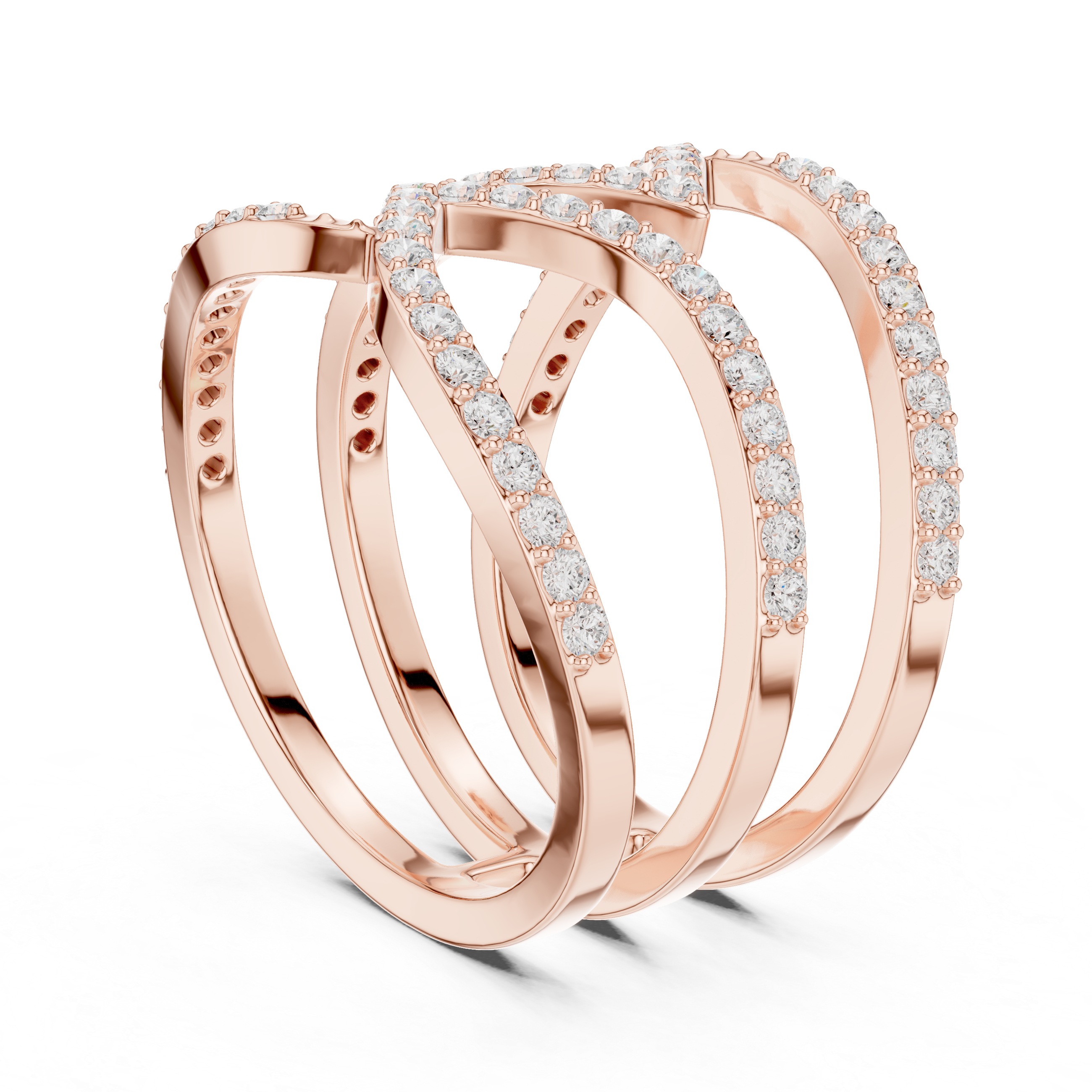 Multi-Row Pavé Diamond Crossover Ring