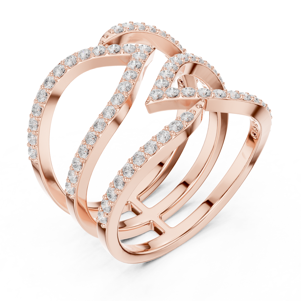 Multi-Row Pavé Diamond Crossover Ring