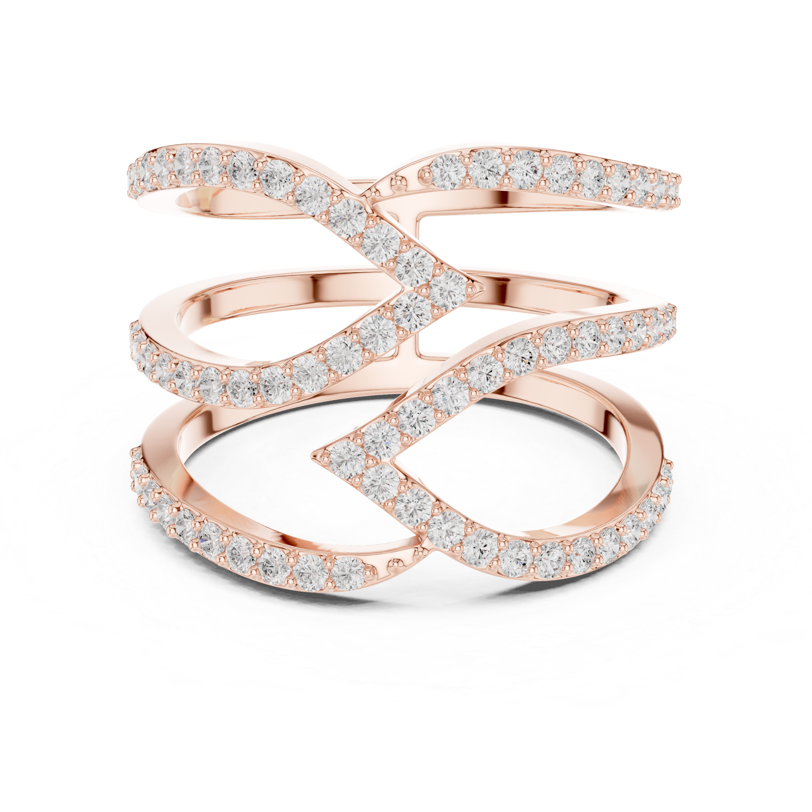 Multi-Row Pavé Diamond Crossover Ring