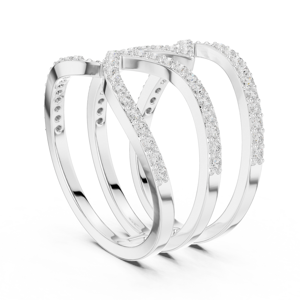 Multi-Row Pavé Diamond Crossover Ring