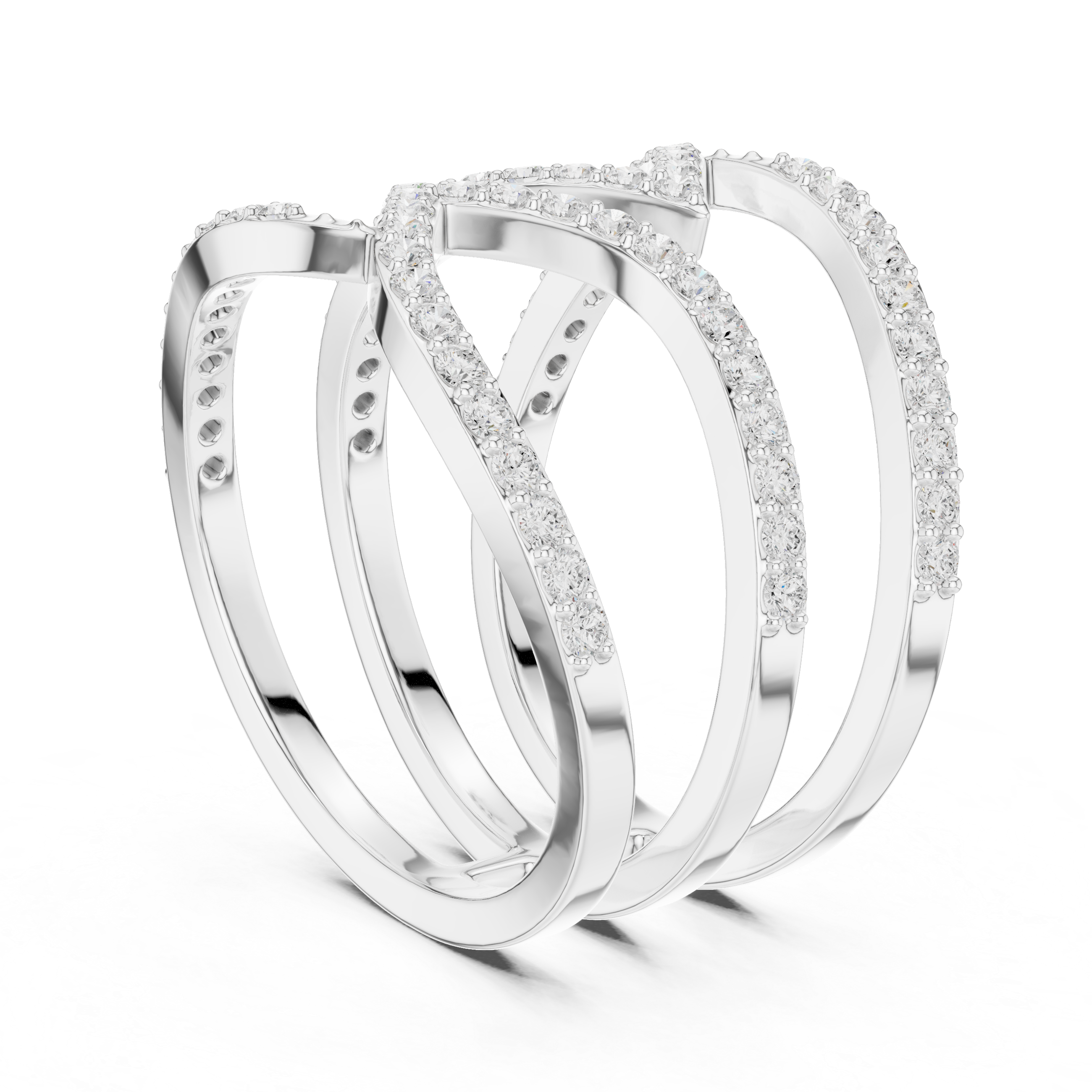 Multi-Row Pavé Diamond Crossover Ring