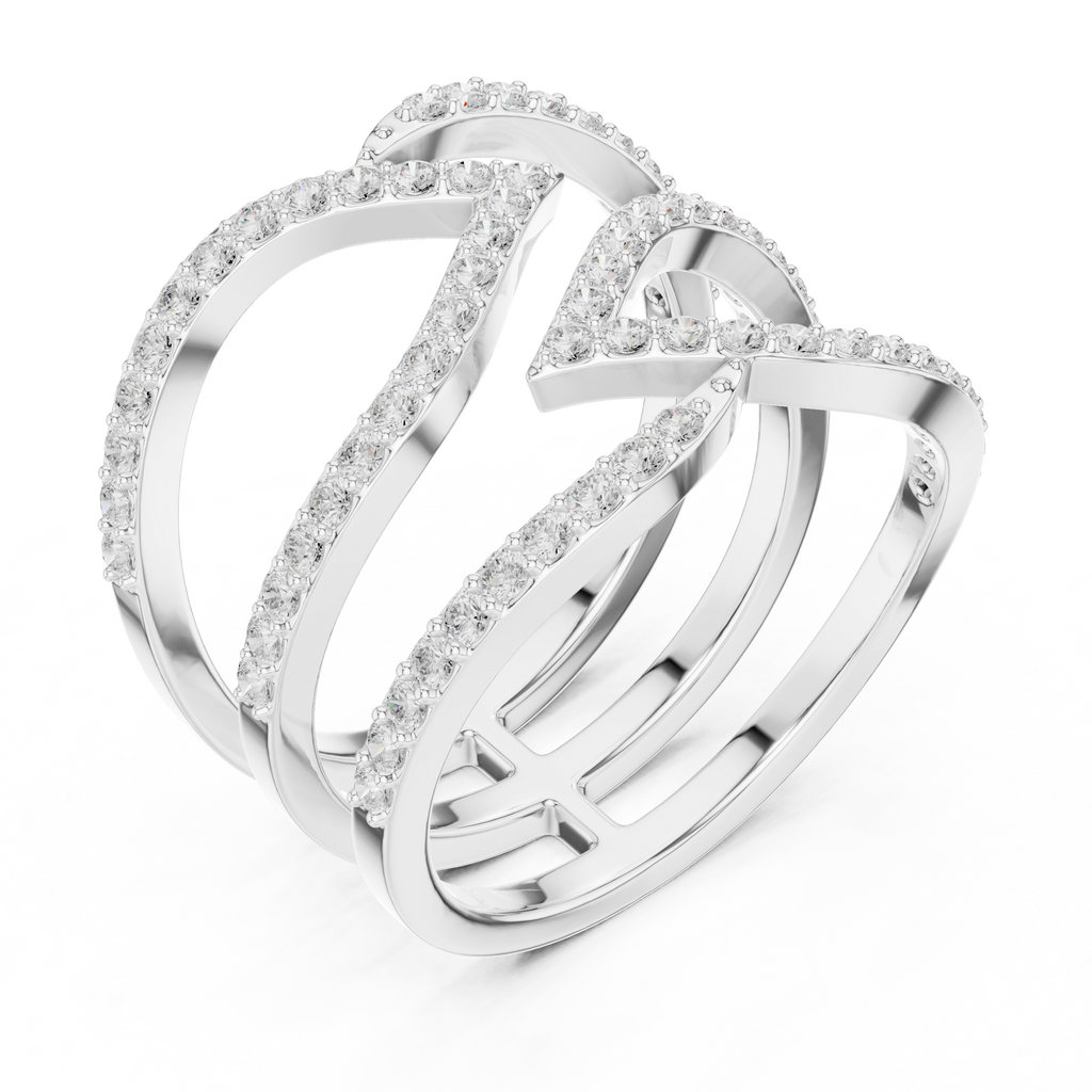 Multi-Row Pavé Diamond Crossover Ring