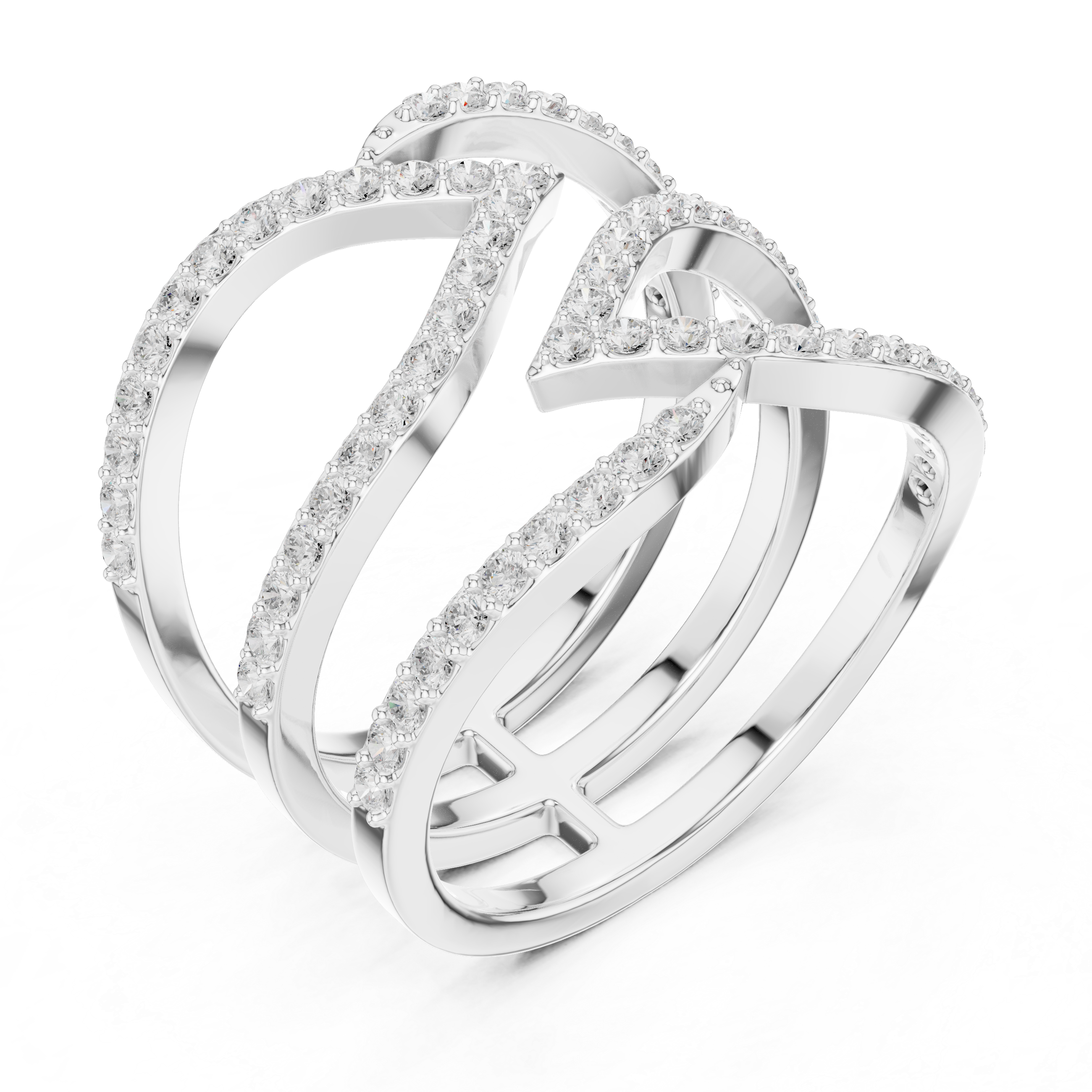 Multi-Row Pavé Diamond Crossover Ring