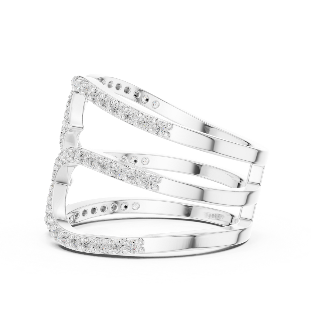 Multi-Row Pavé Diamond Crossover Ring