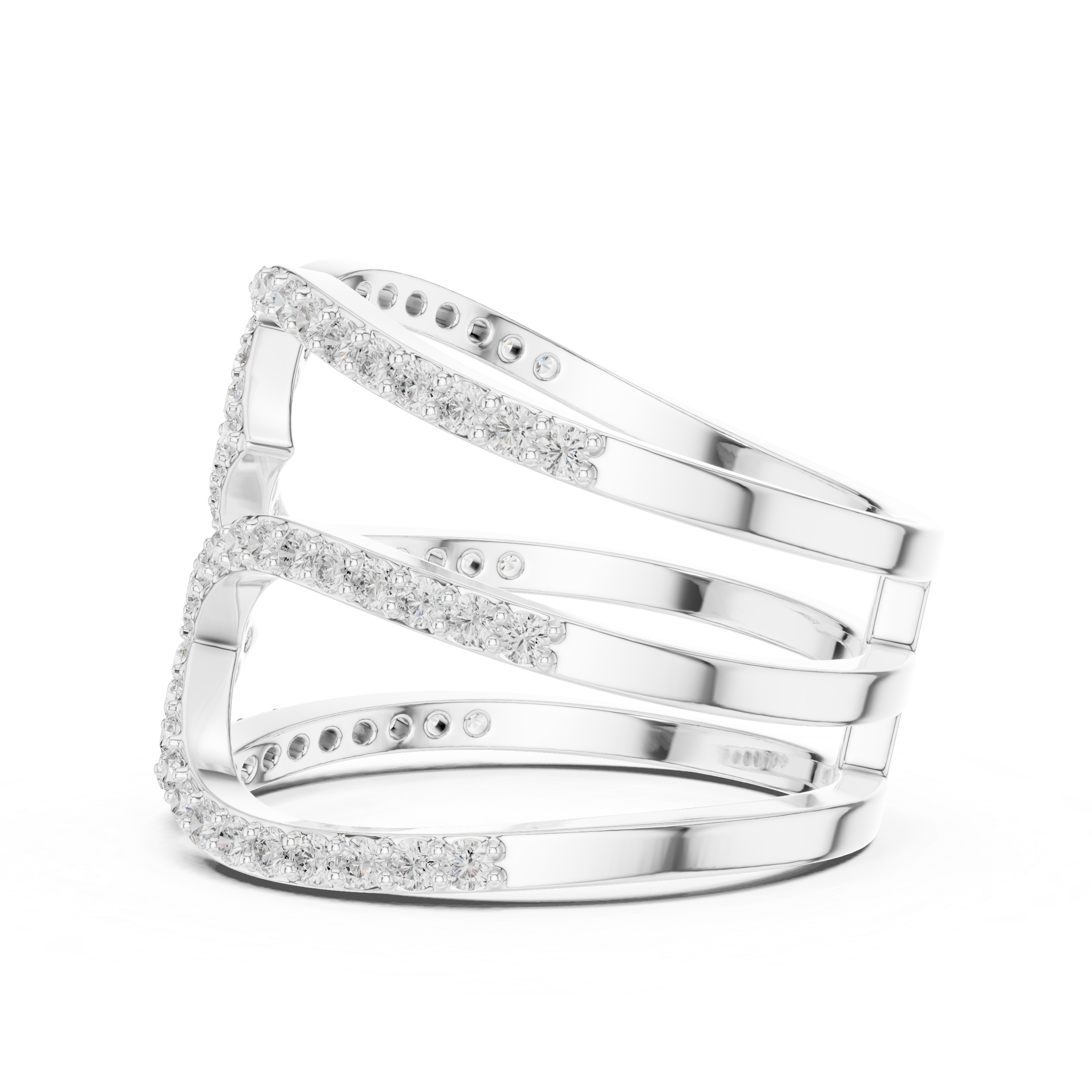 Multi-Row Pavé Diamond Crossover Ring