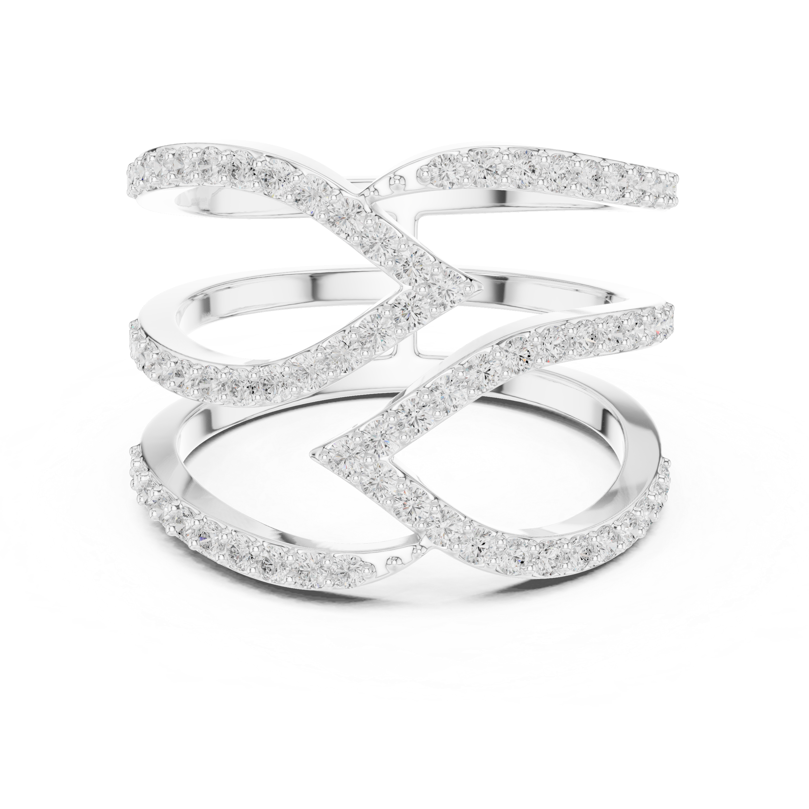 Multi-Row Pavé Diamond Crossover Ring
