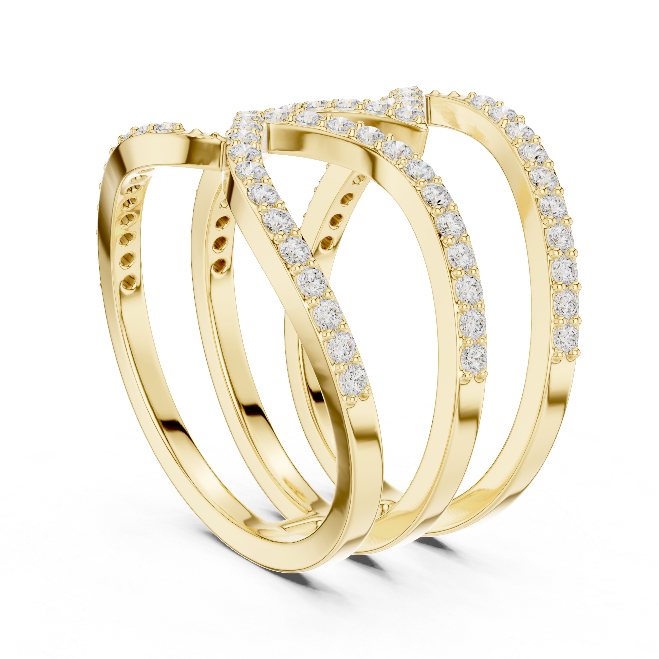 Multi-Row Pavé Diamond Crossover Ring