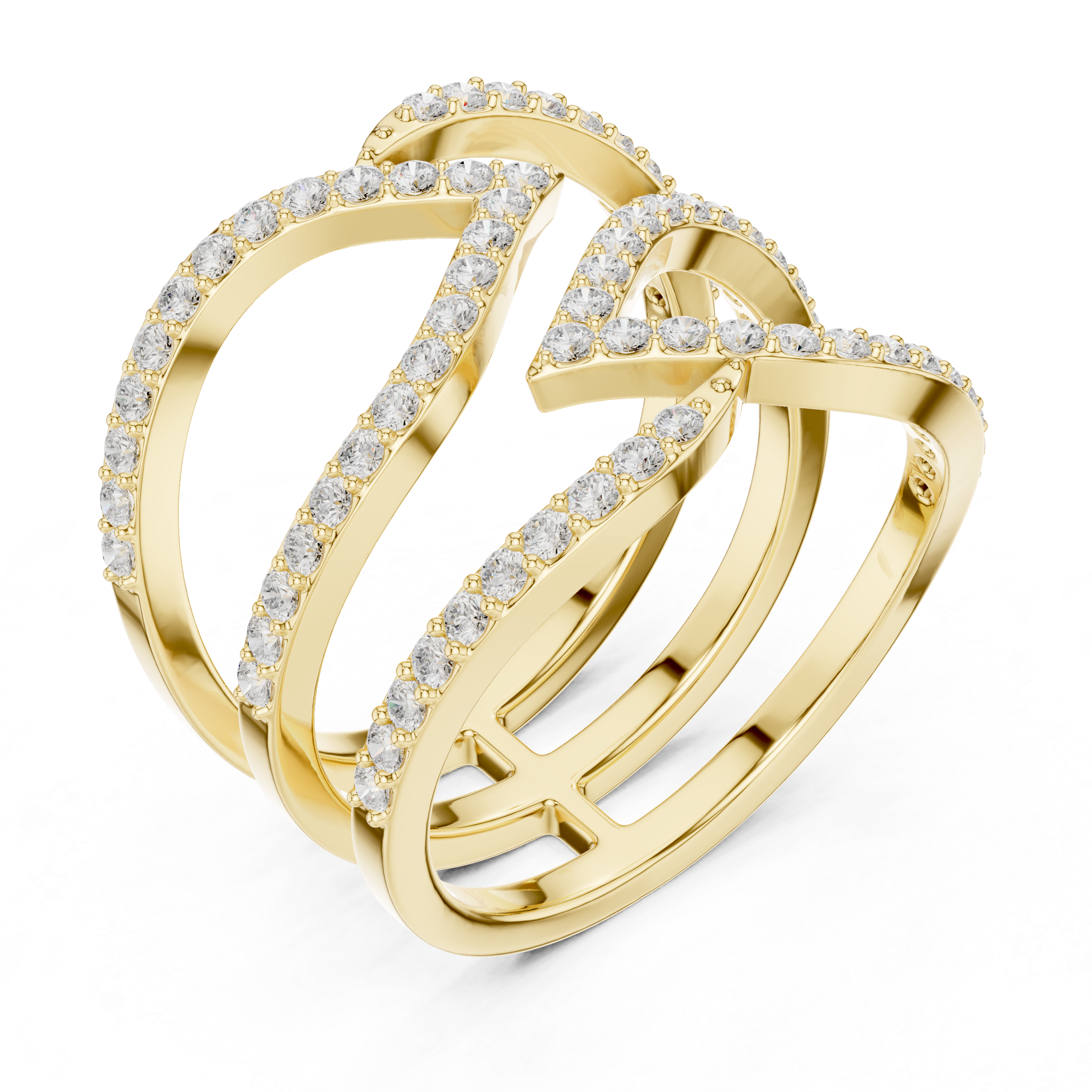 Multi-Row Pavé Diamond Crossover Ring