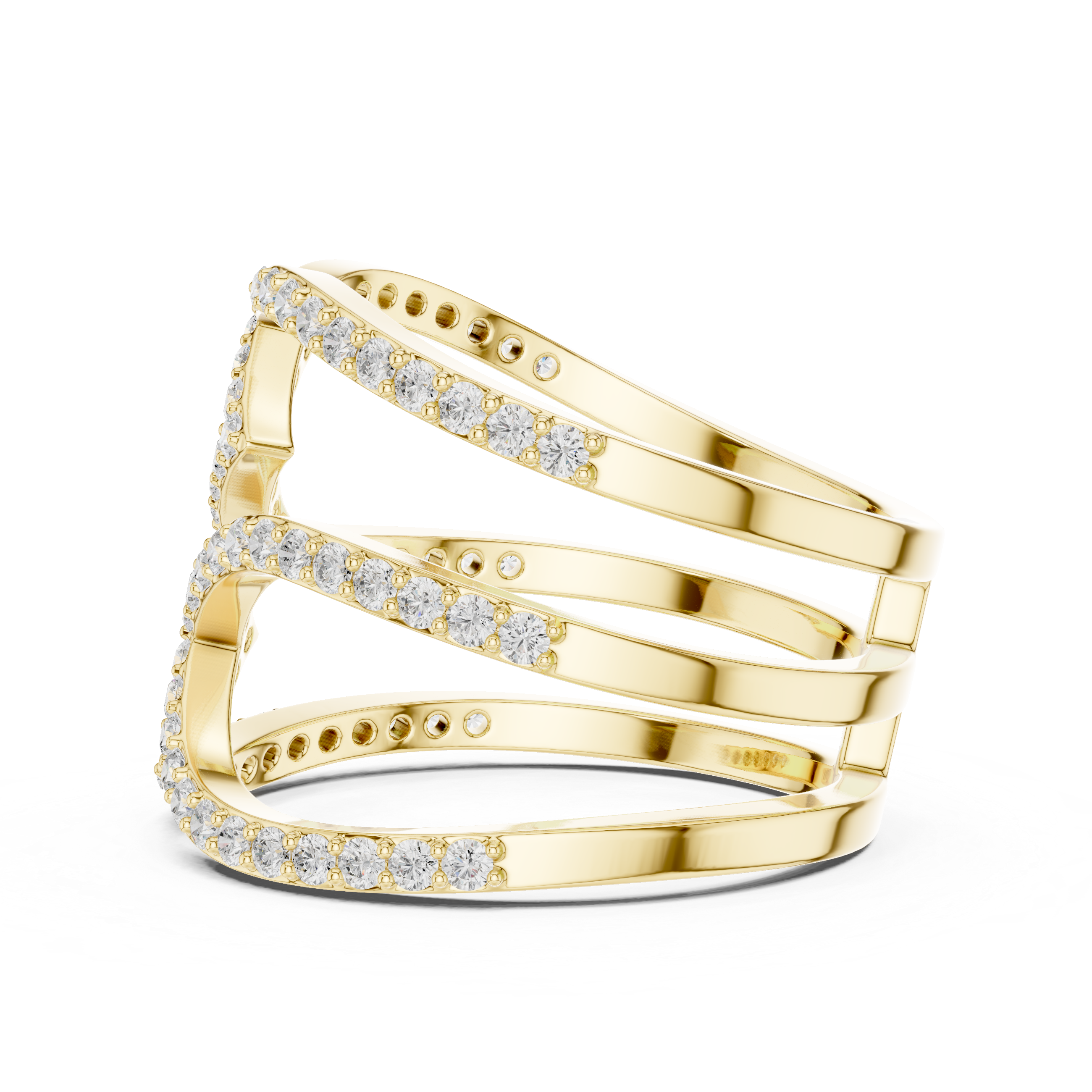Multi-Row Pavé Diamond Crossover Ring
