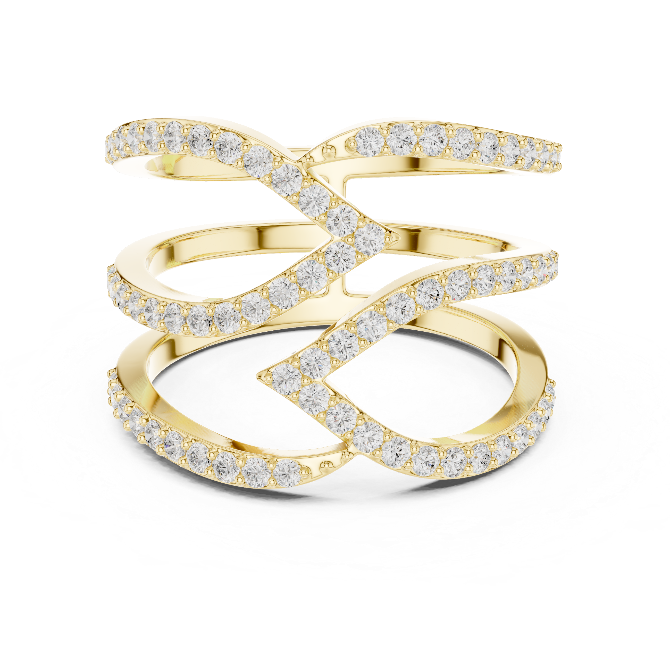 Multi-Row Pavé Diamond Crossover Ring