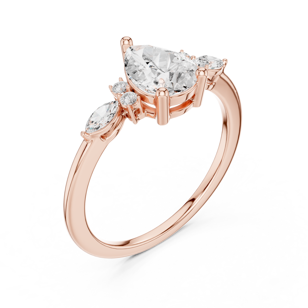 Pear Cut Three Stone Diamond Engagement Ring