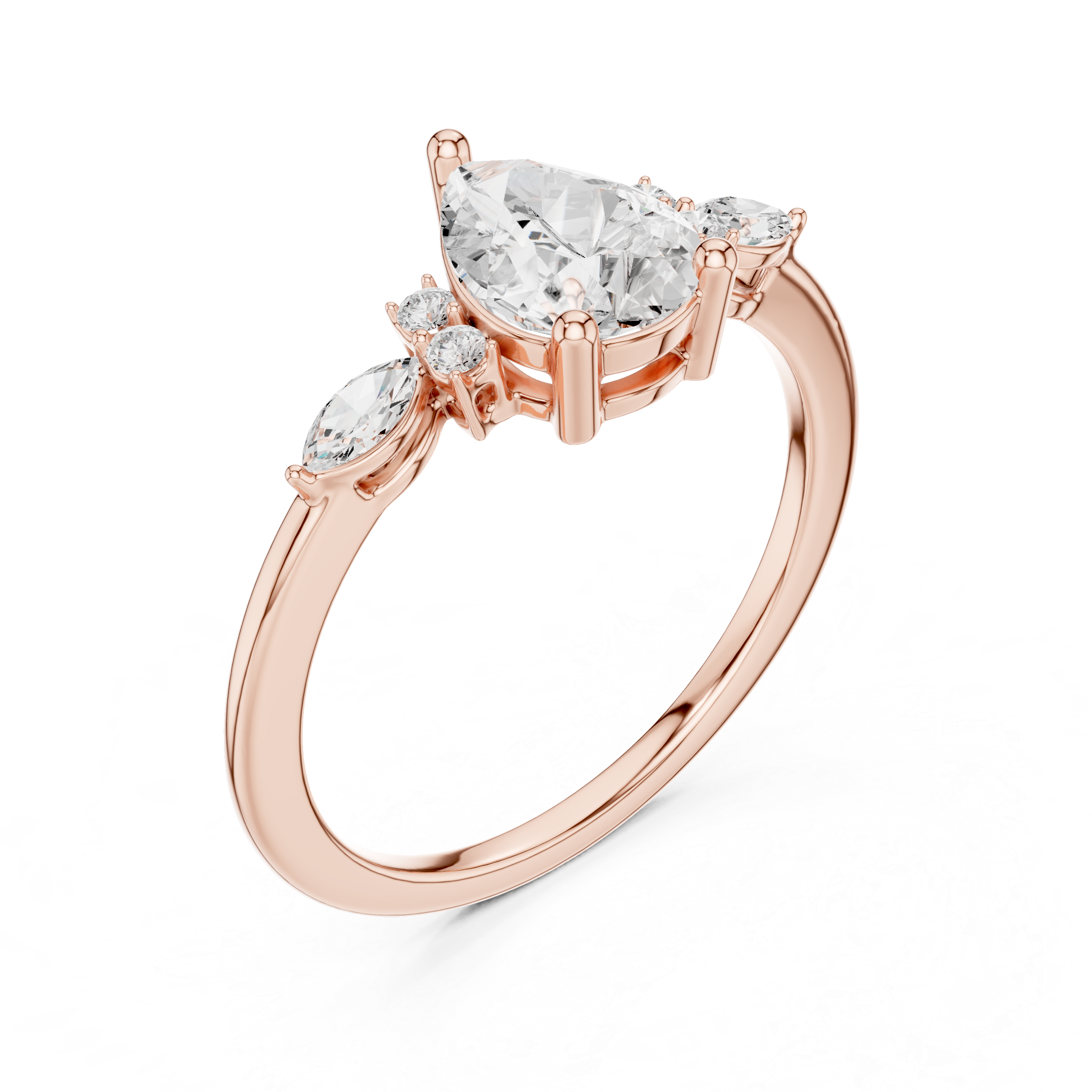 Pear Cut Three Stone Diamond Engagement Ring