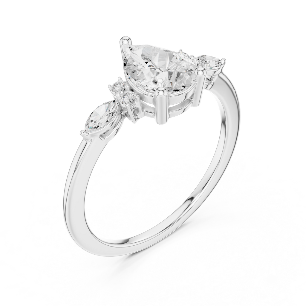 Pear Cut Three Stone Diamond Engagement Ring