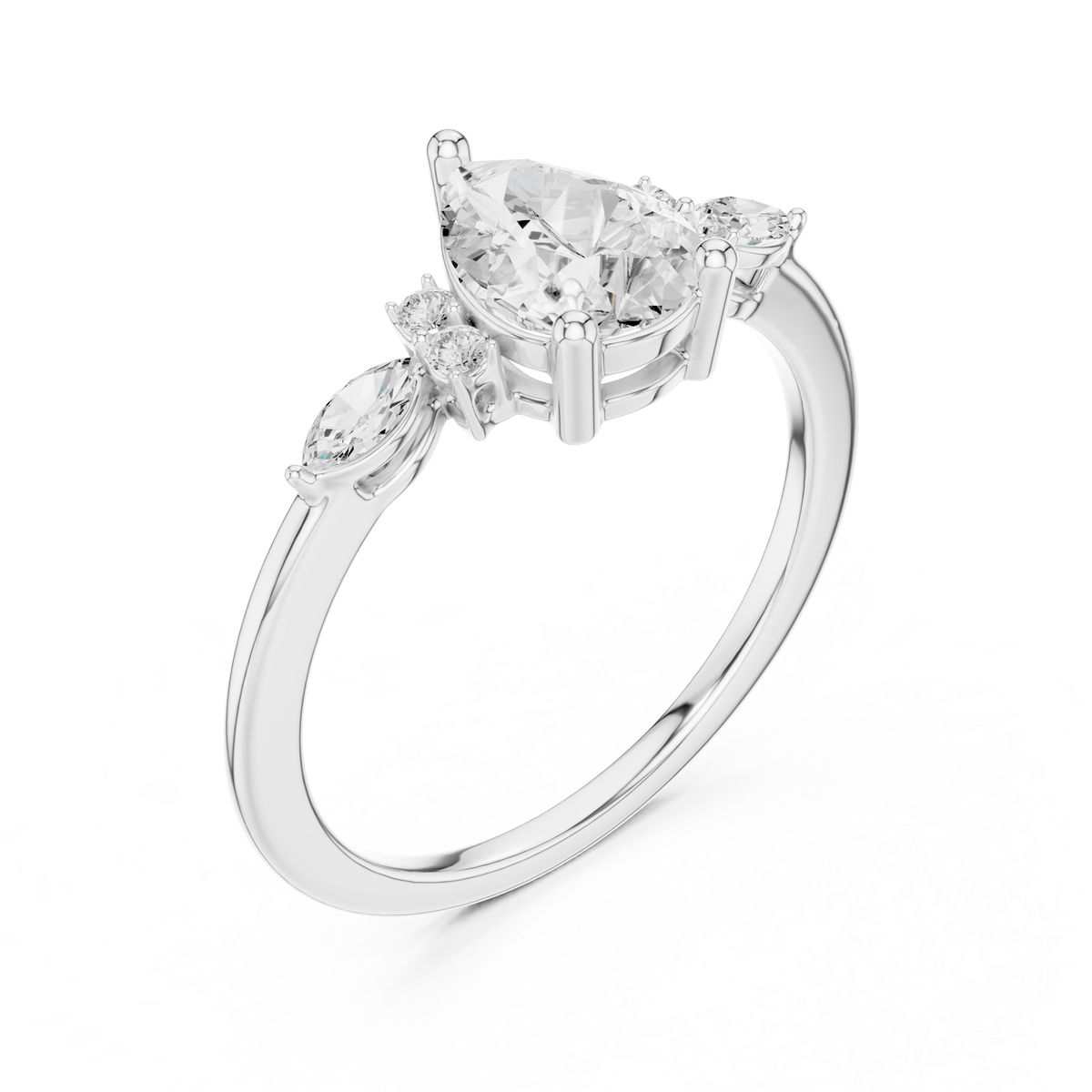 Pear Cut Three Stone Diamond Engagement Ring – Style SBWR(35)-1 – view 3 of 12, lab grown diamond ring | Jewelix Atelier