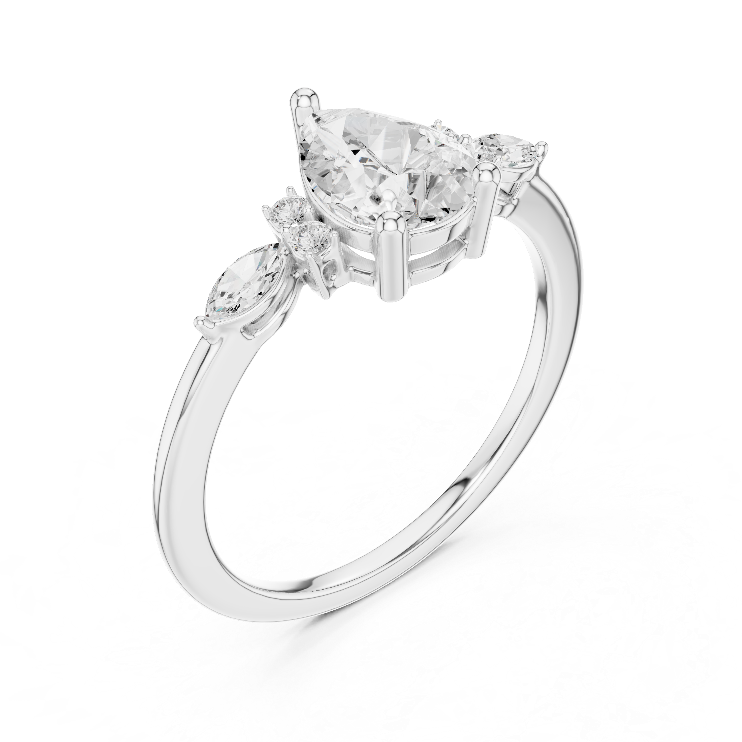 Pear Cut Three Stone Diamond Engagement Ring
