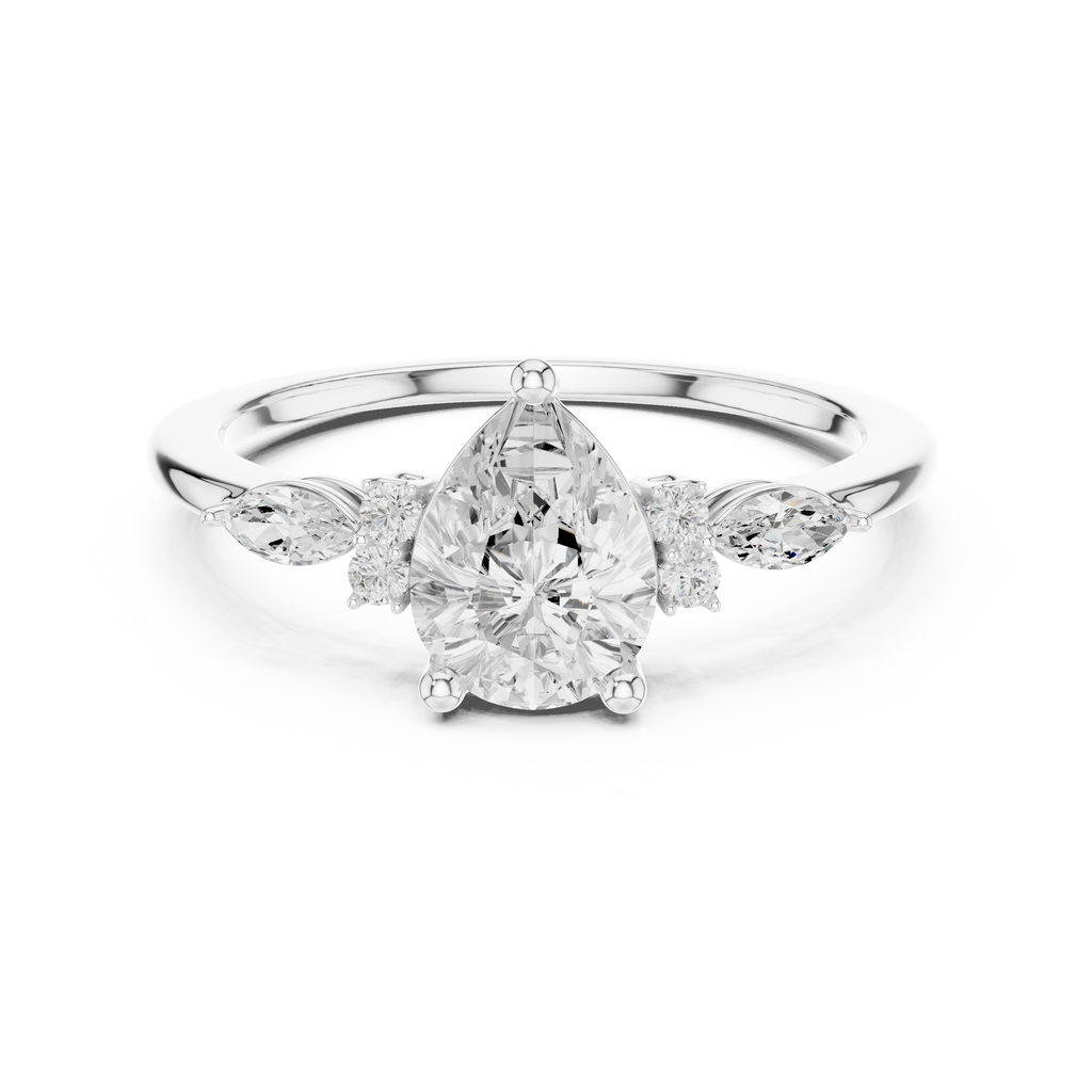 Pear Cut Three Stone Diamond Engagement Ring
