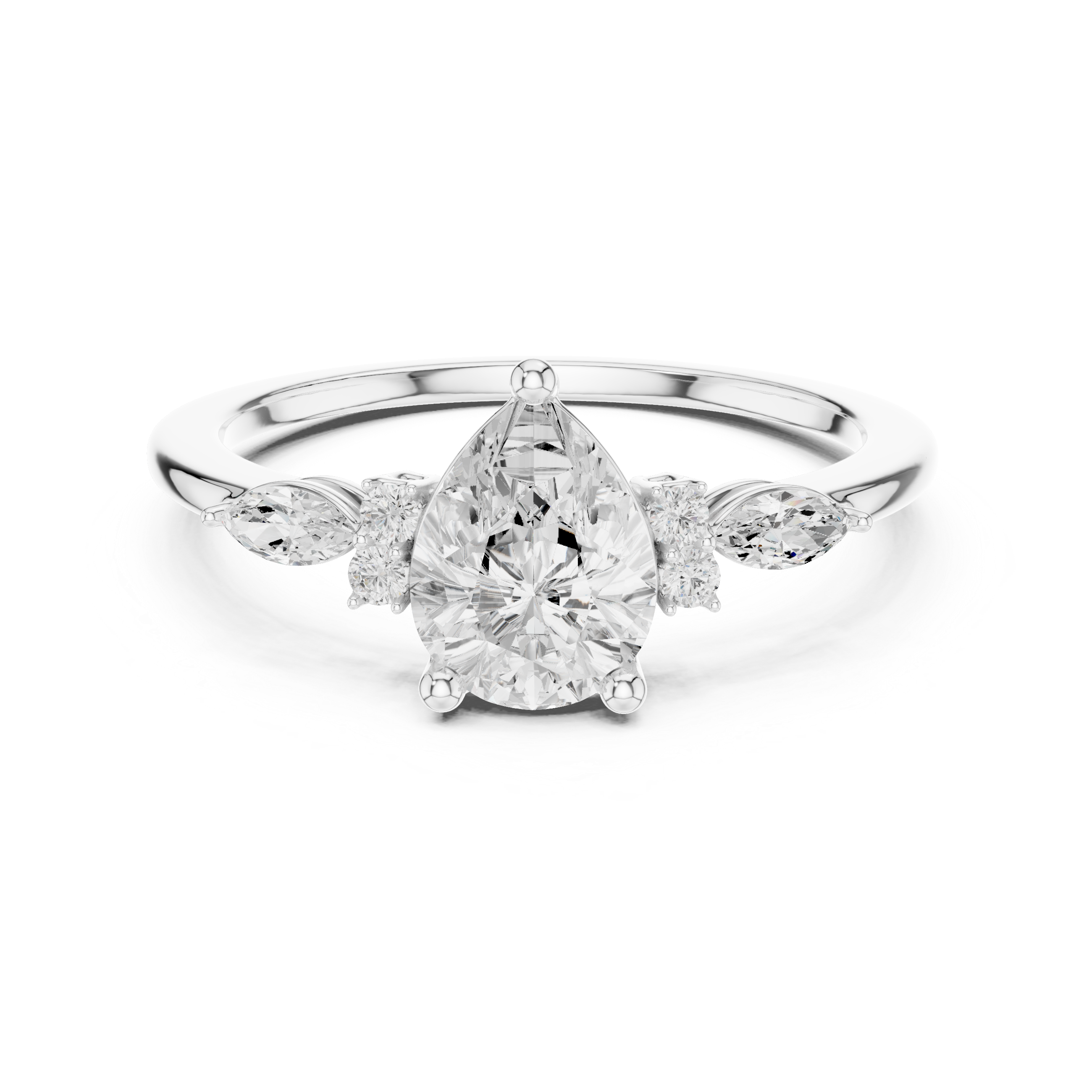 Pear Cut Three Stone Diamond Engagement Ring