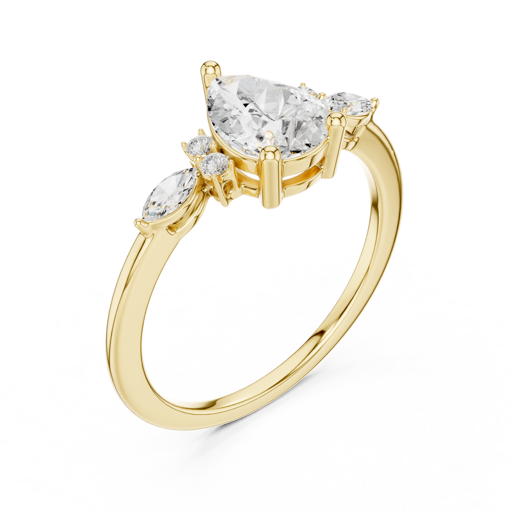 Pear Cut Three Stone Diamond Engagement Ring