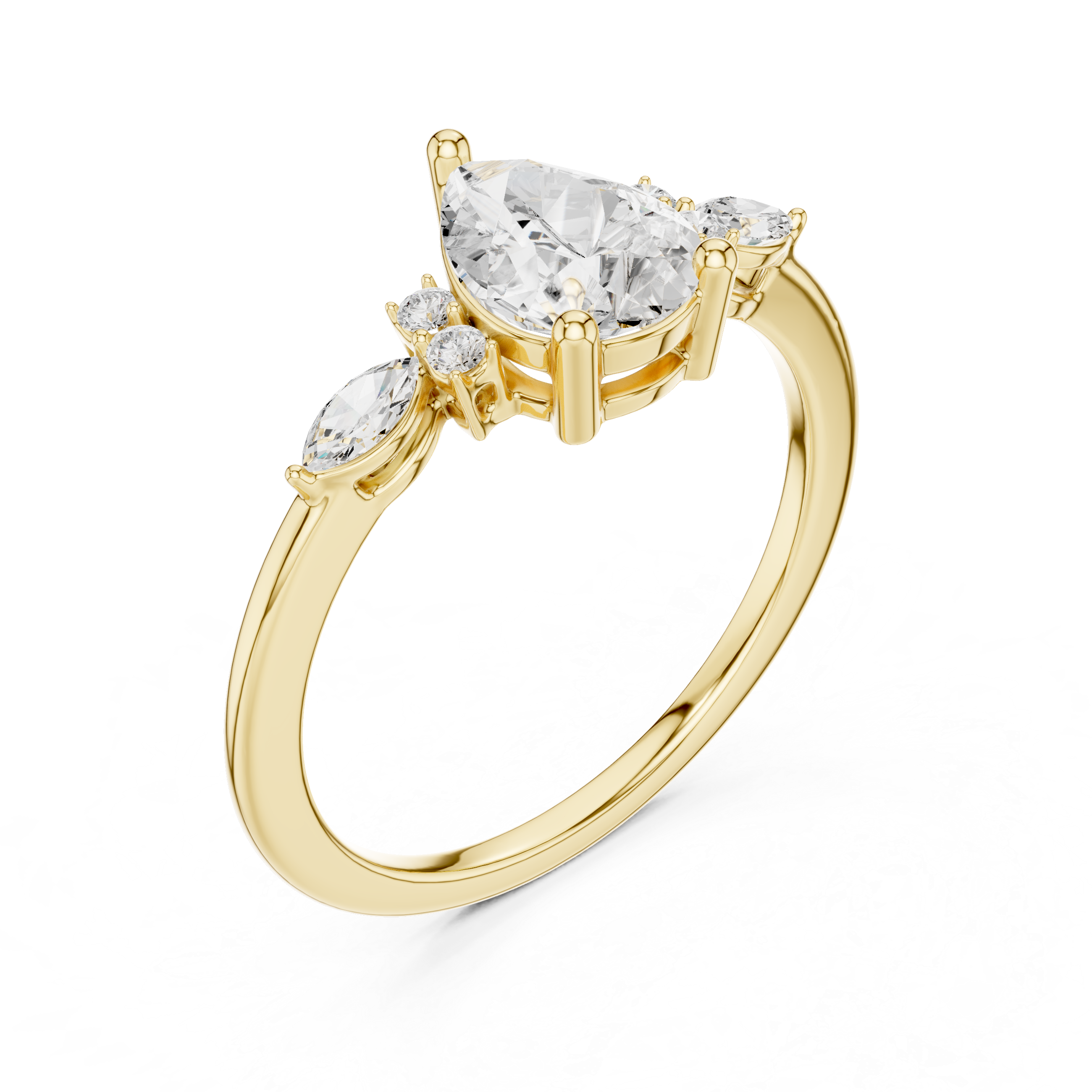 Pear Cut Three Stone Diamond Engagement Ring