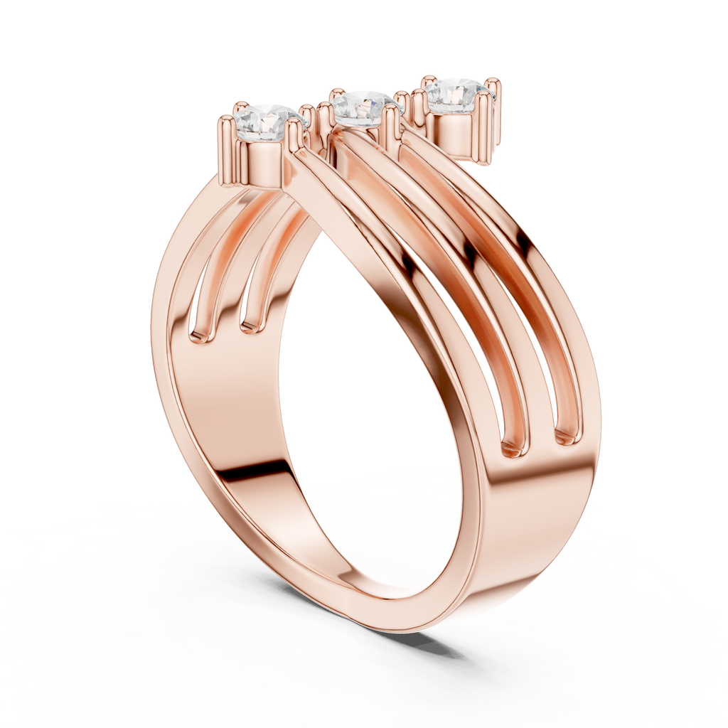 Triple Stone Diamond Wave Ring