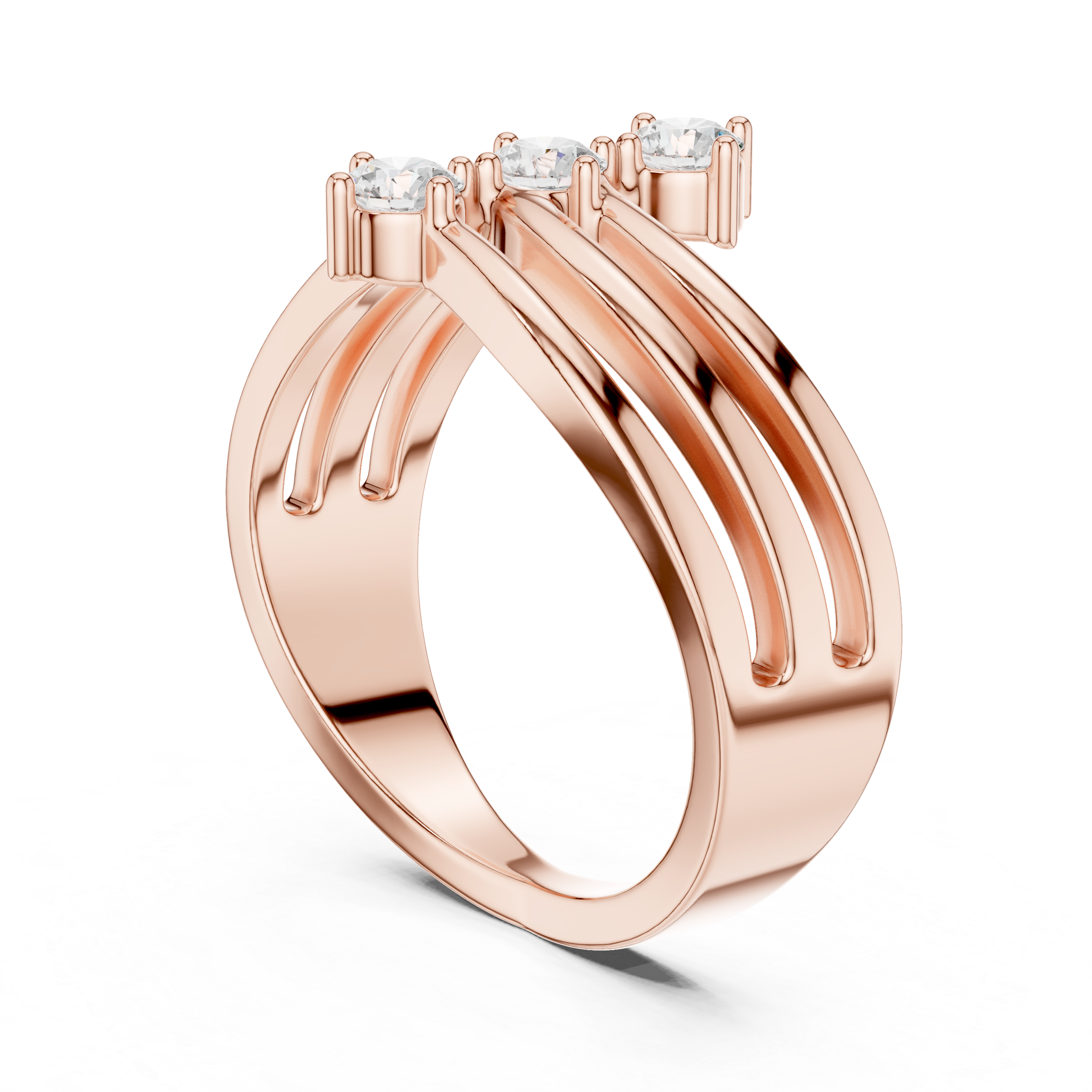 Triple Stone Diamond Wave Ring