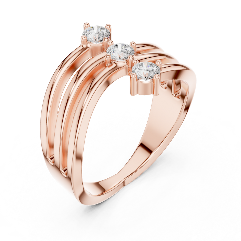 Triple Stone Diamond Wave Ring