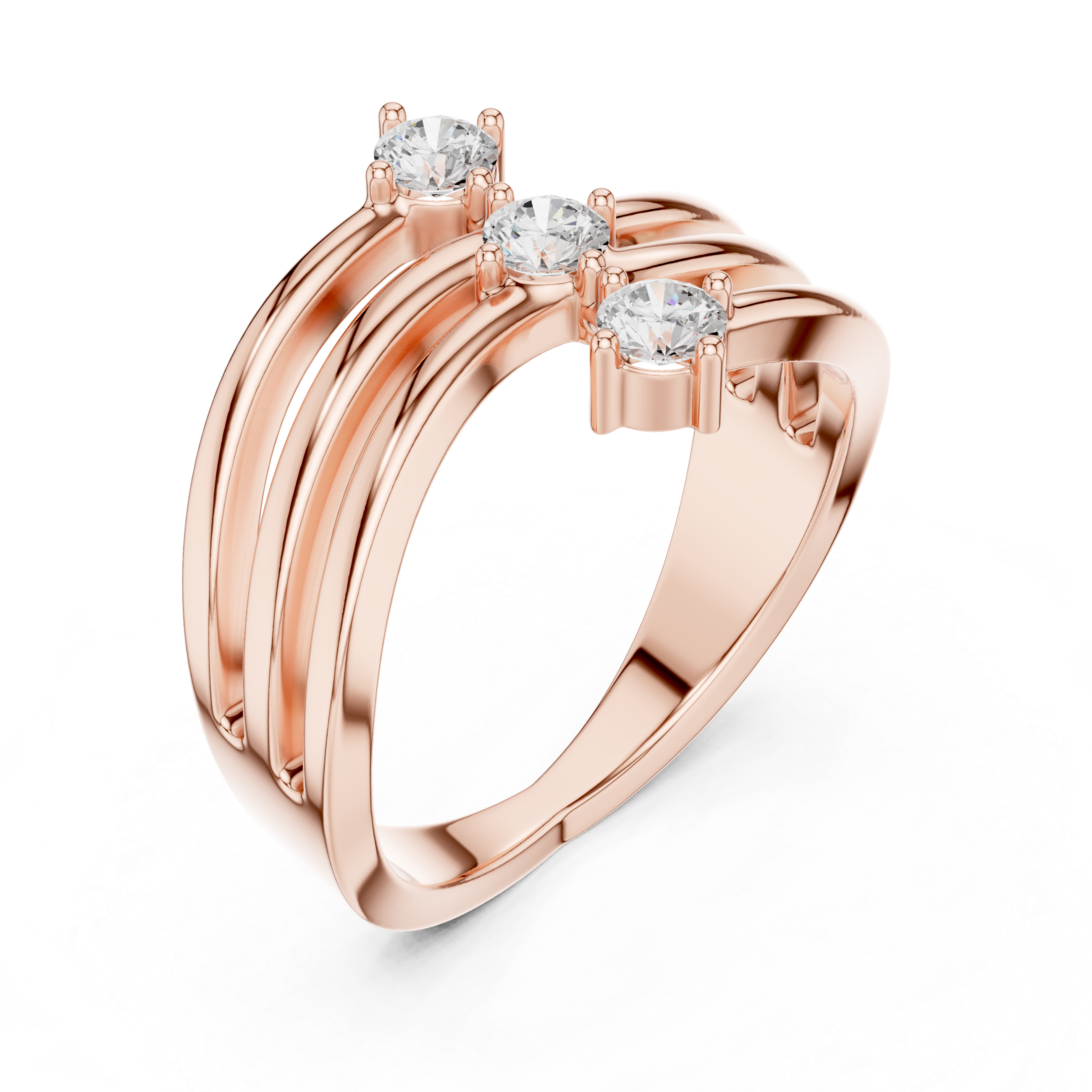 Triple Stone Diamond Wave Ring