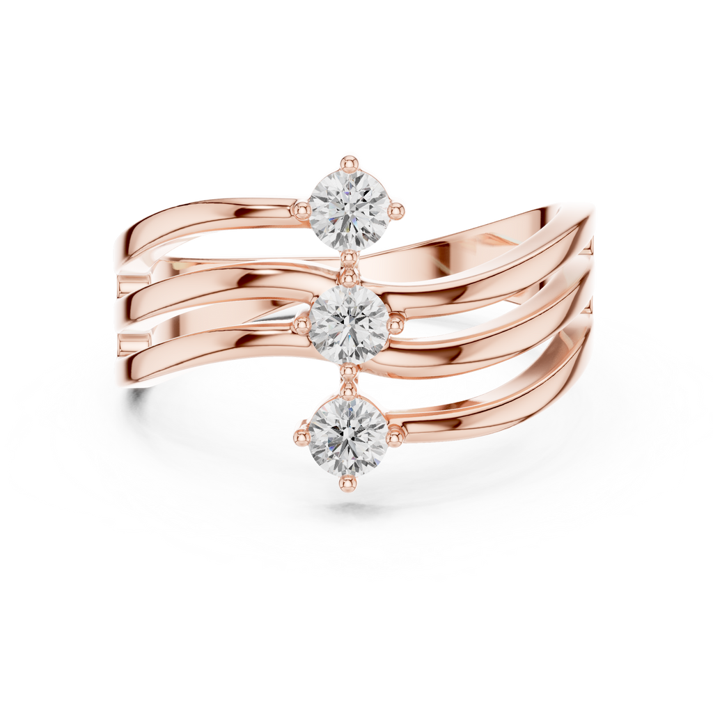 Triple Stone Diamond Wave Ring