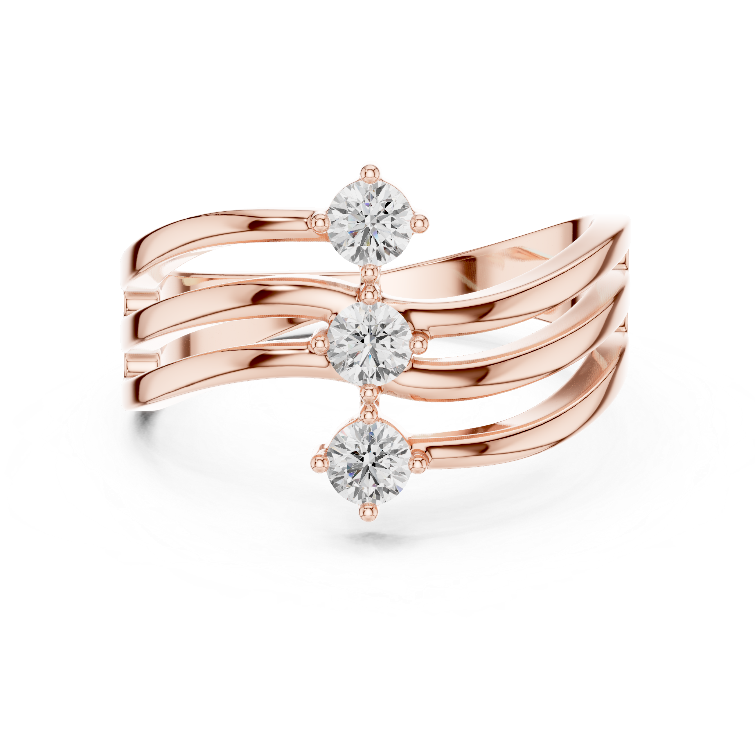 Triple Stone Diamond Wave Ring