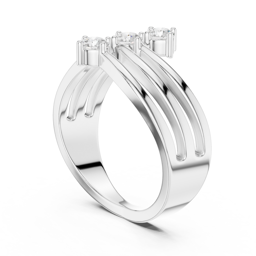 Triple Stone Diamond Wave Ring