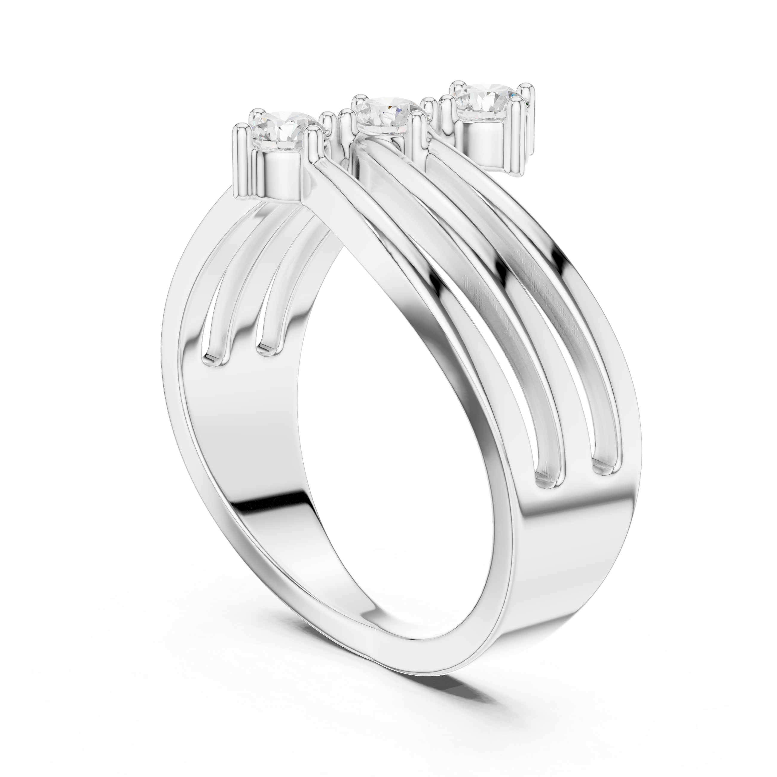 Triple Stone Diamond Wave Ring