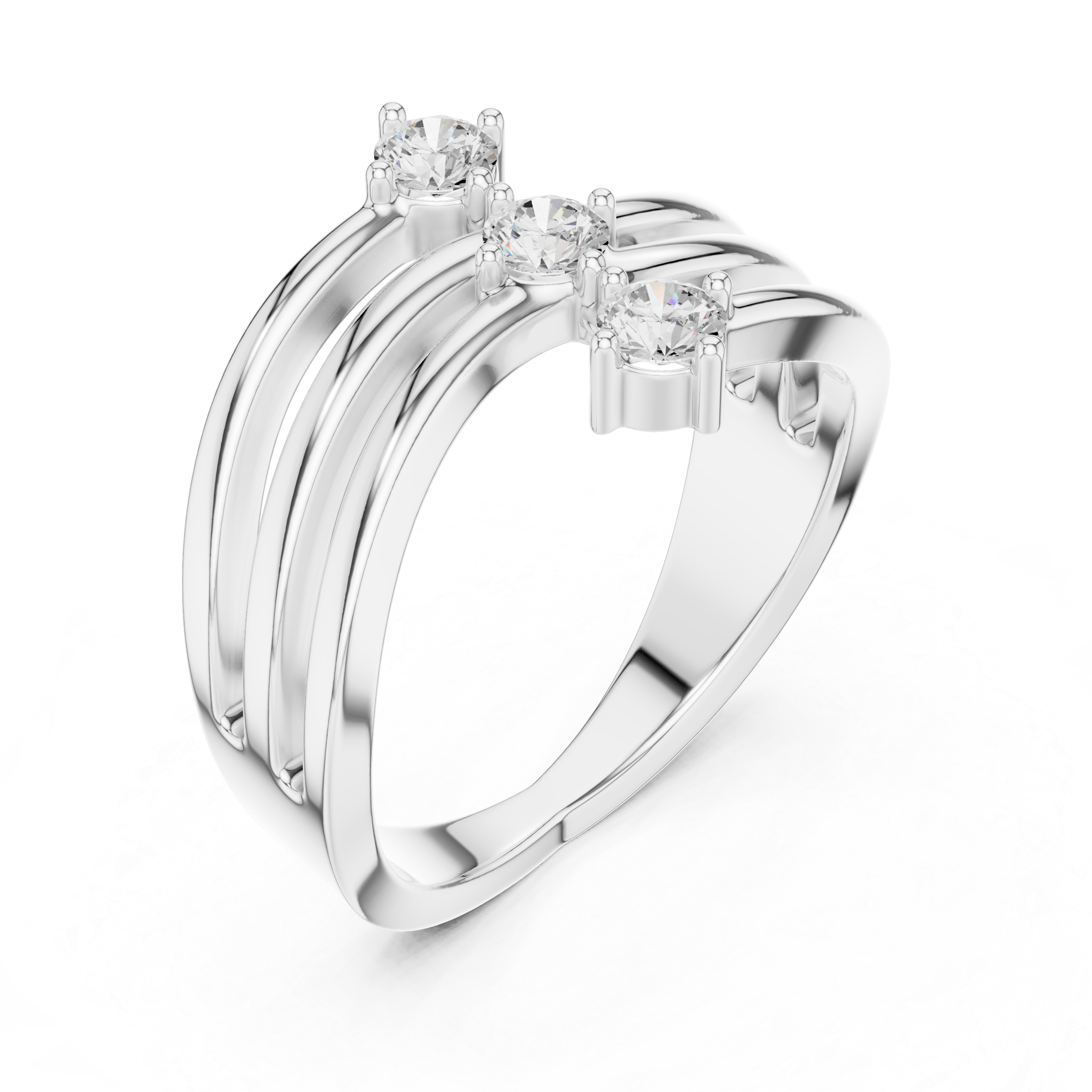 Triple Stone Diamond Wave Ring