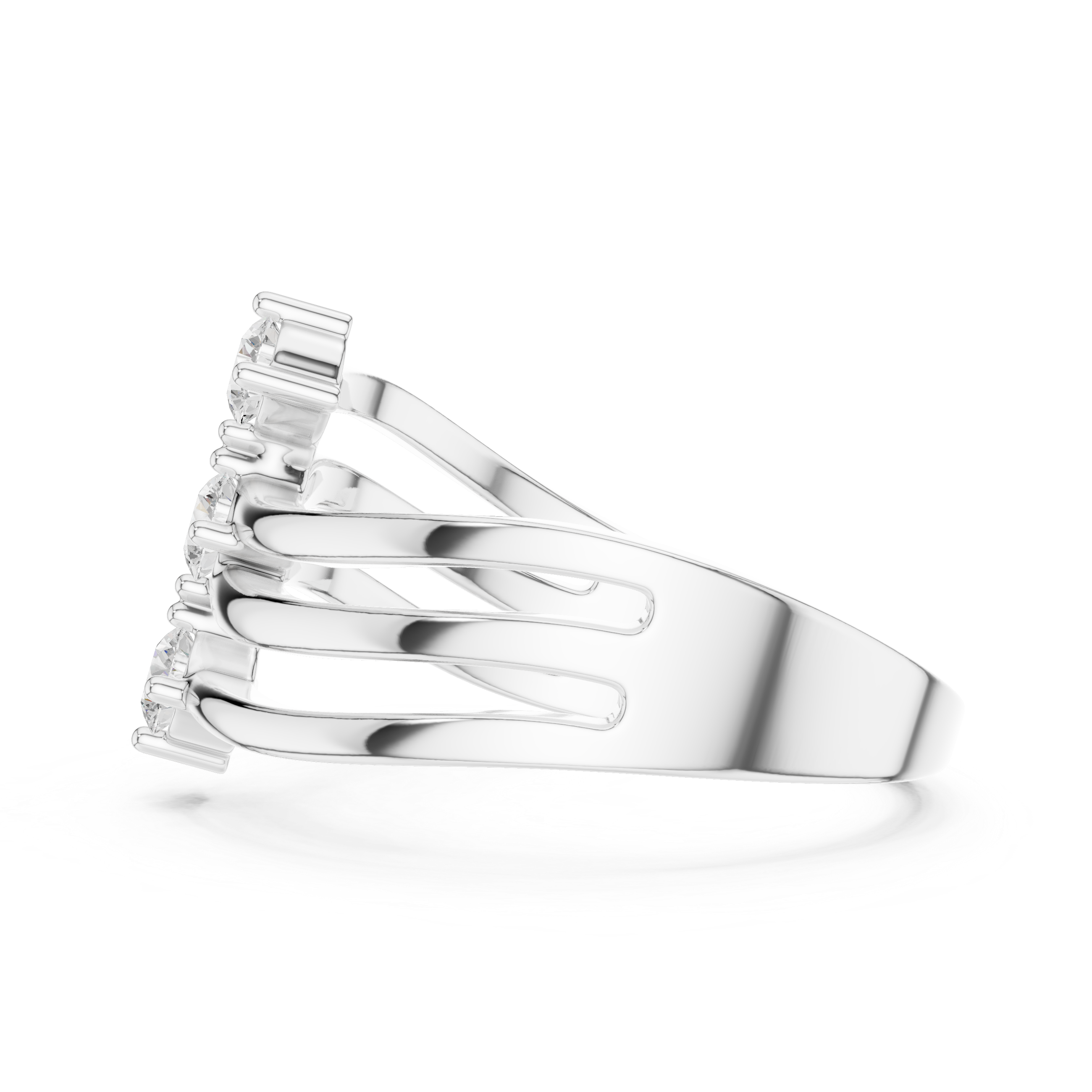 Triple Stone Diamond Wave Ring