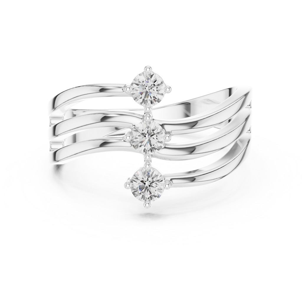 Triple Stone Diamond Wave Ring