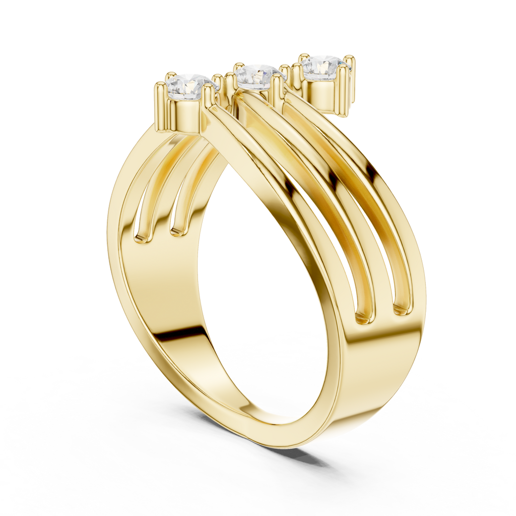 Triple Stone Diamond Wave Ring